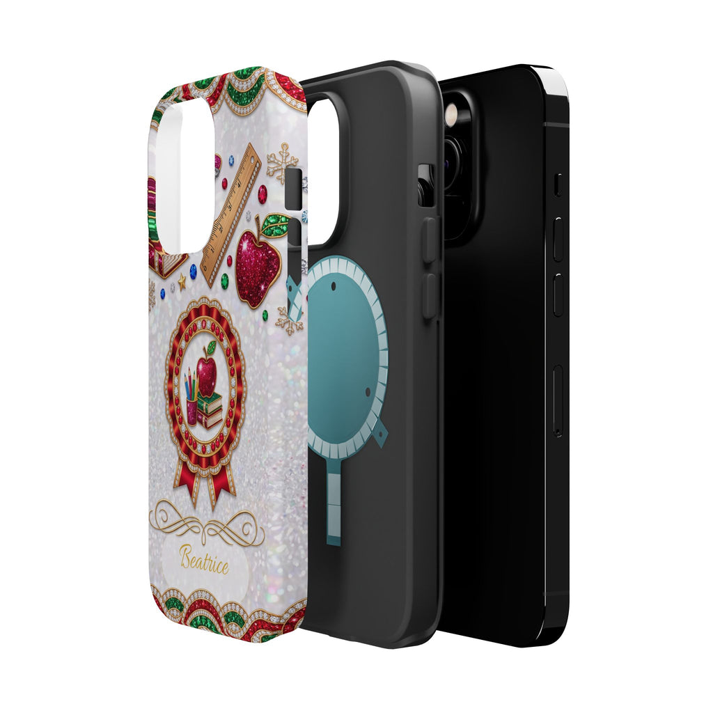Jeweled Apple Medallion Personalized Teacher Phone Case — Wireless Charging Cover