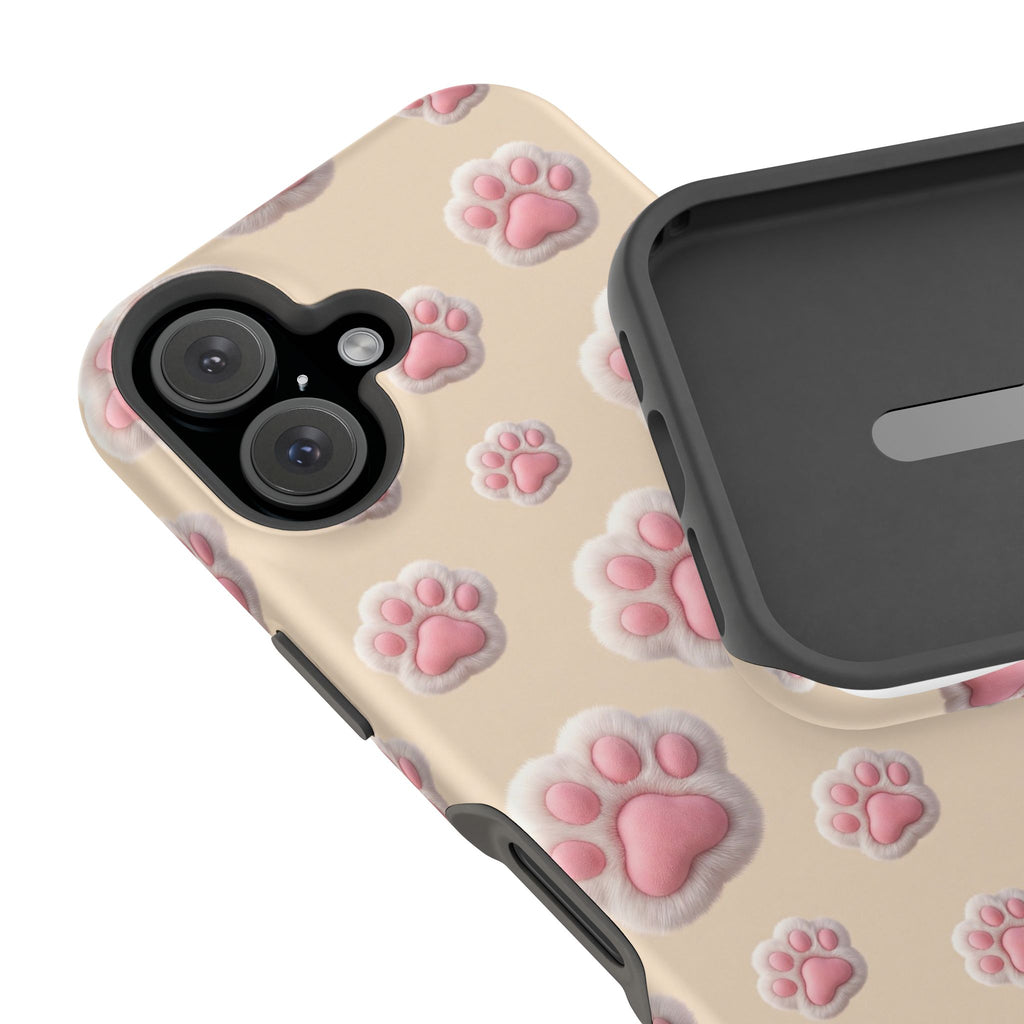 Pink Paw Print Phone Case — Impact-Resistant Wireless Charging Cover