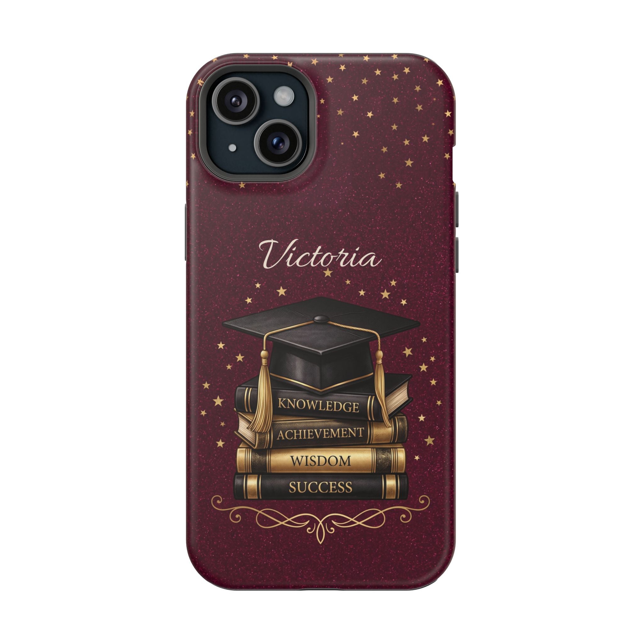 Graduation Cap & Books Personalized Teacher Phone Case — Wireless Charging Cover