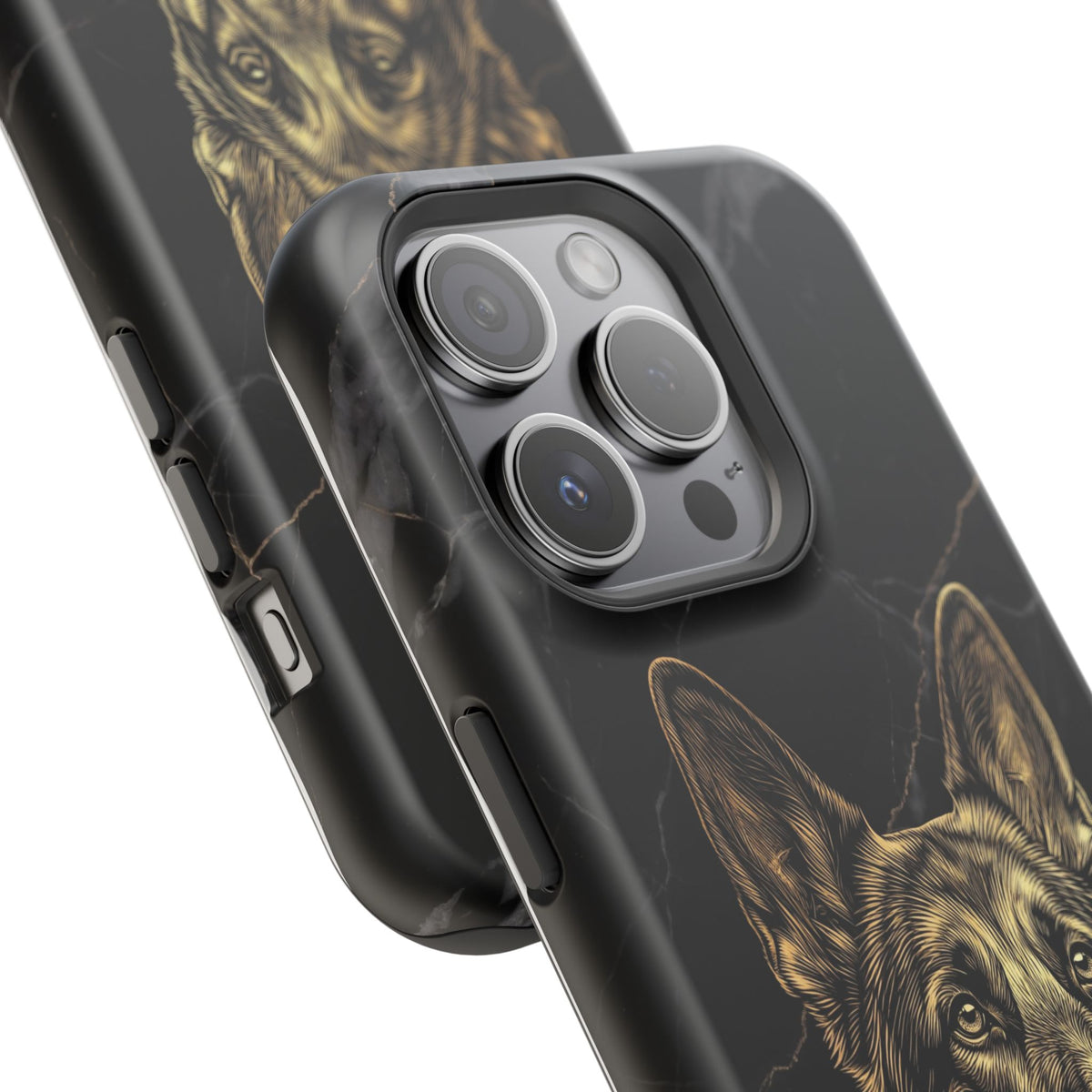German Shepherd Phone Case | Black Marble Gold Sketch Art — Tough Magnetic Case with Wireless Charging