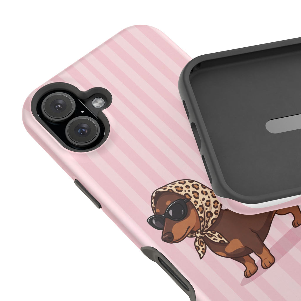 Preppy Dachshund Phone Case — Impact-Resistant Wireless Charging Cover