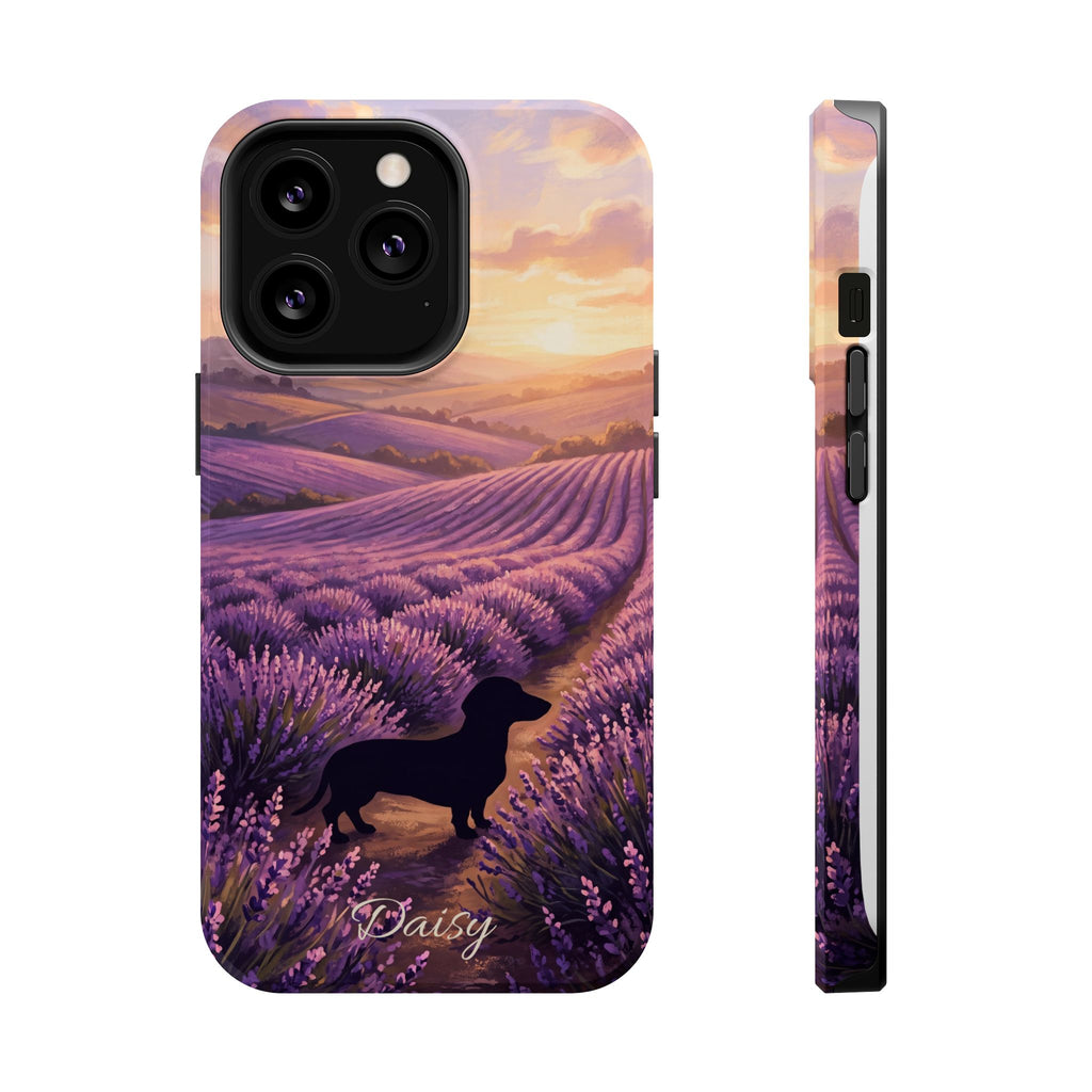 Personalized Dachshund Lavender Field Phone Case — Wireless Charging Cover