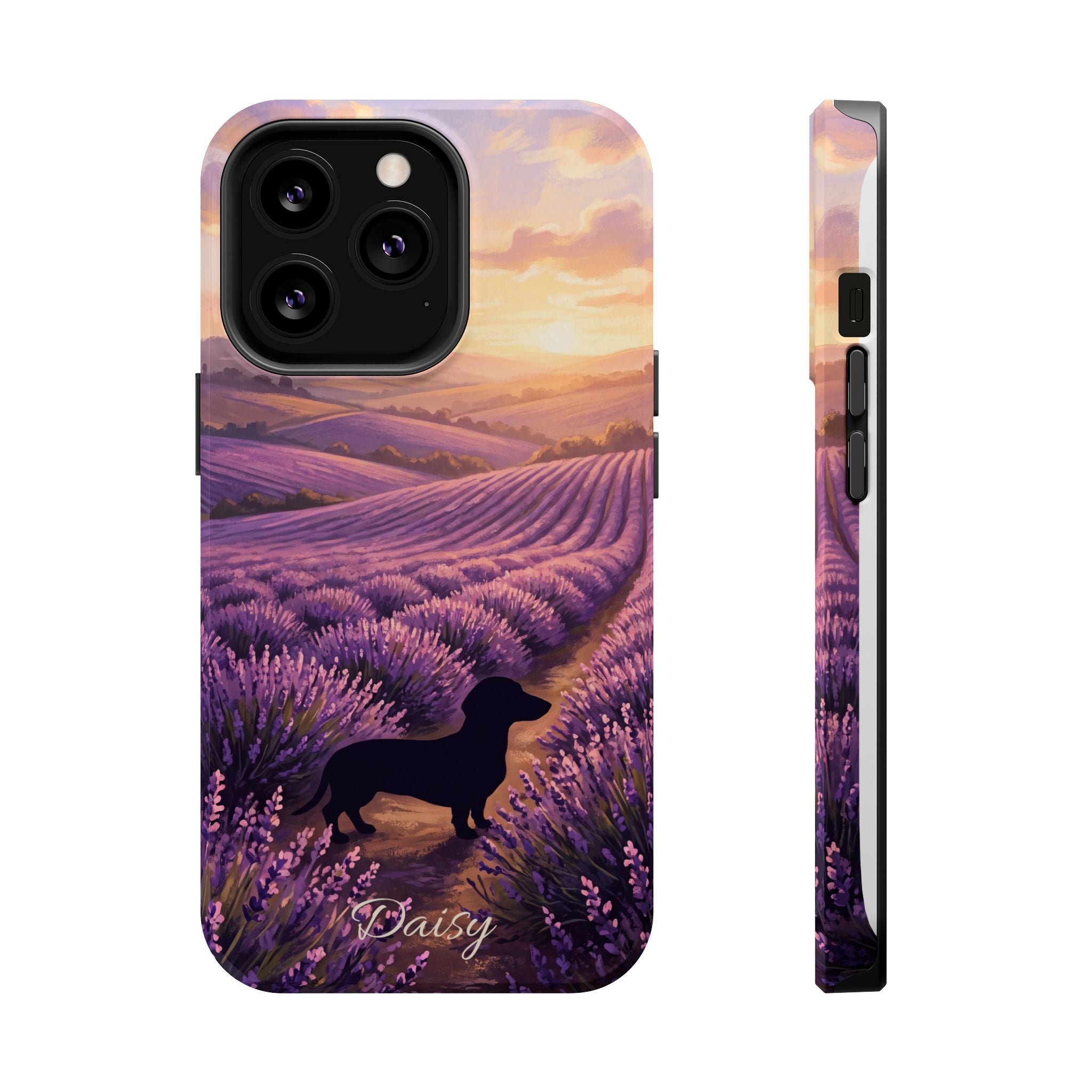 Personalized Dachshund Lavender Field Phone Case — Wireless Charging Cover