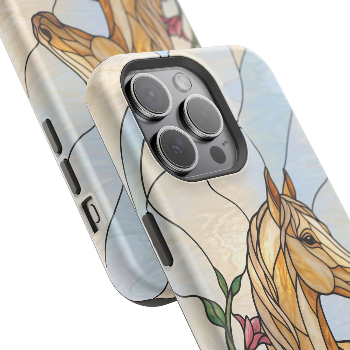 Floral Stained Glass Horse Phone Case — Tough Magnetic Case with Wireless Charging
