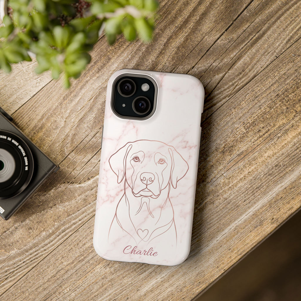 Personalized Rose Gold Marble Labrador Phone Case — Tough Magnetic Case with Wireless Charging