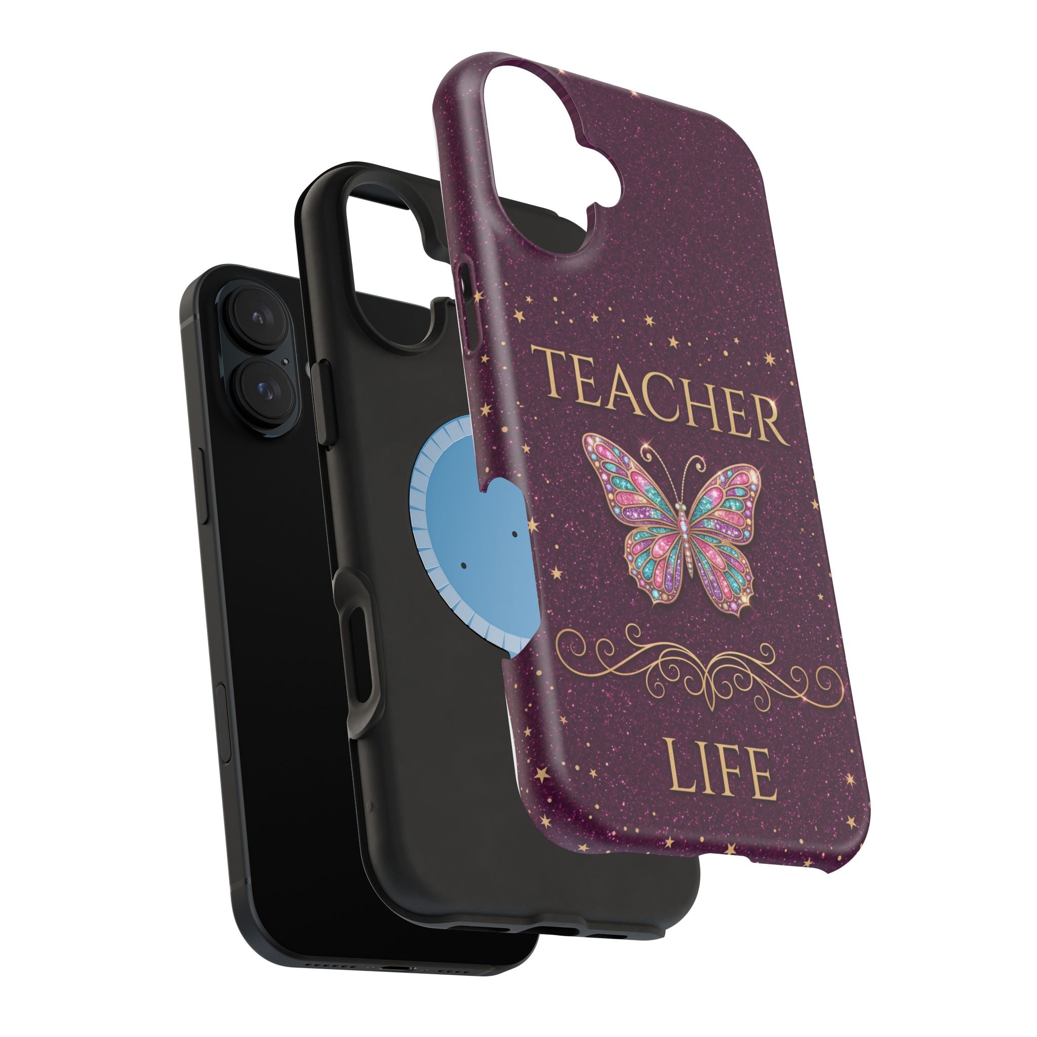 Teacher Life Glitter Butterfly Phone Case — Wireless Charging Cover