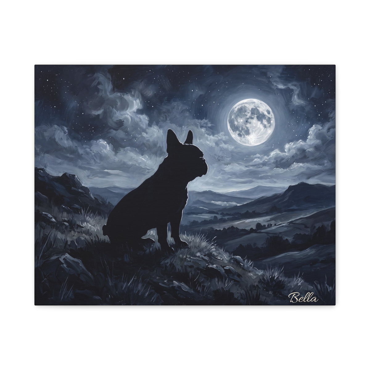 French Bulldog Silhouette Personalized Canvas | Moonlit Night Wall Art