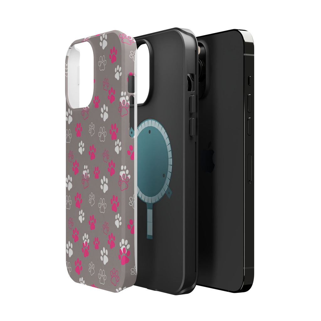 Pink & White Paw Print Phone Case — Impact-Resistant Wireless Charging Cover