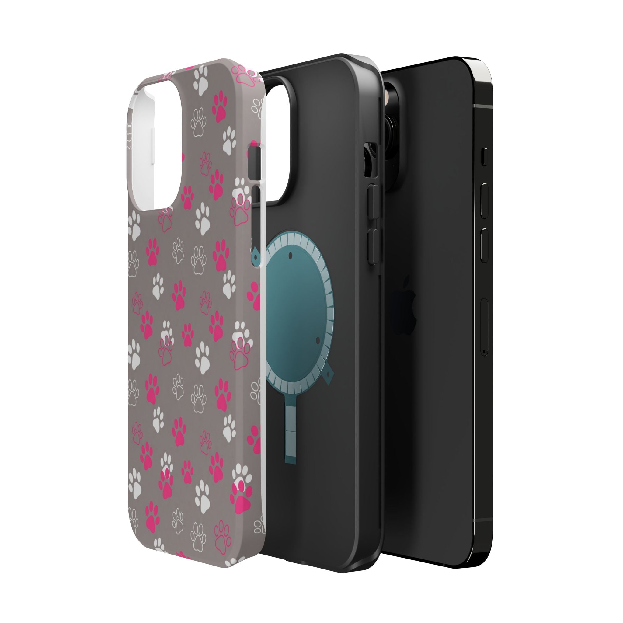 Pink & White Paw Print Phone Case — Impact-Resistant Wireless Charging Cover