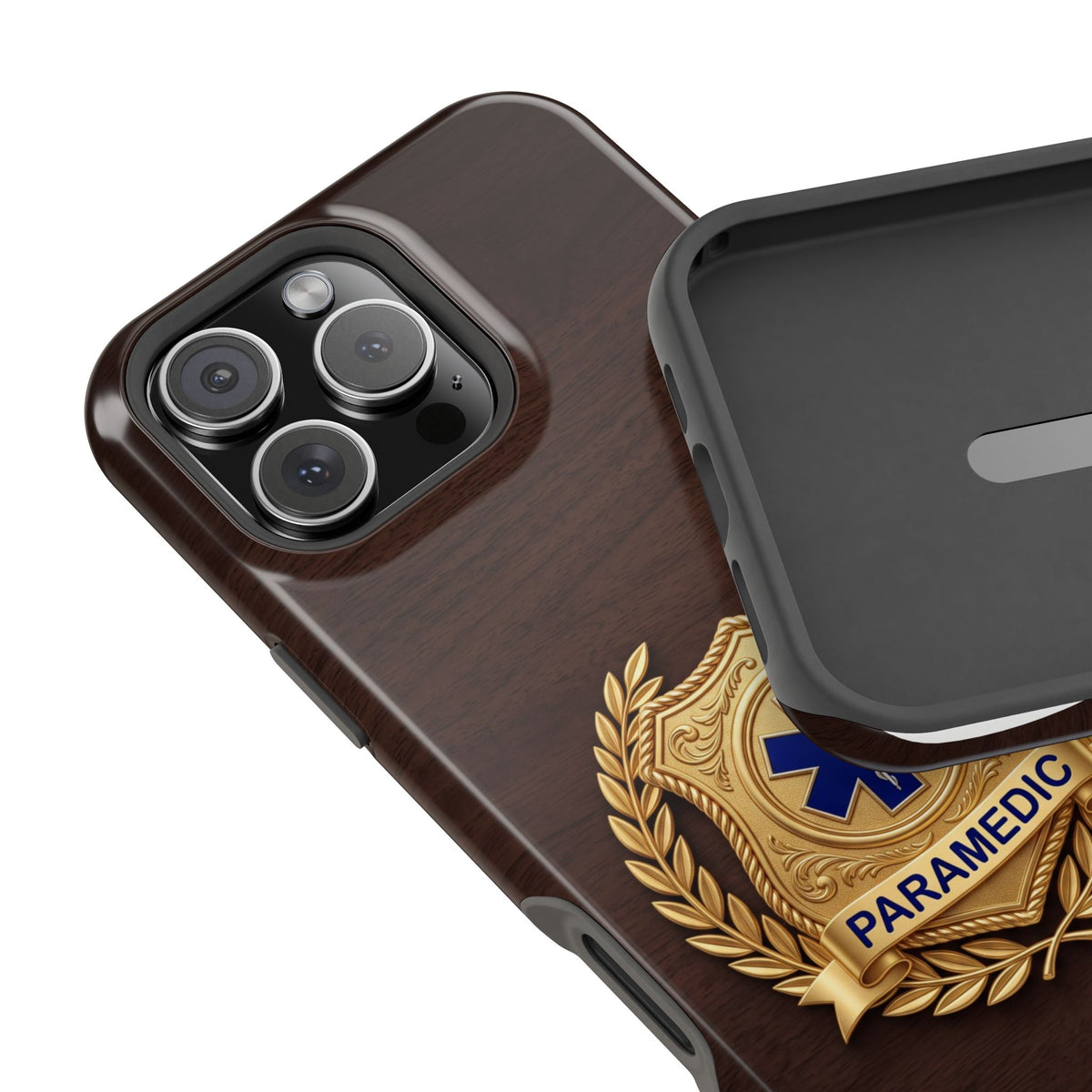Gold Paramedic Laurel Badge Wood Phone Case — Magnetic Wireless Charging Cover