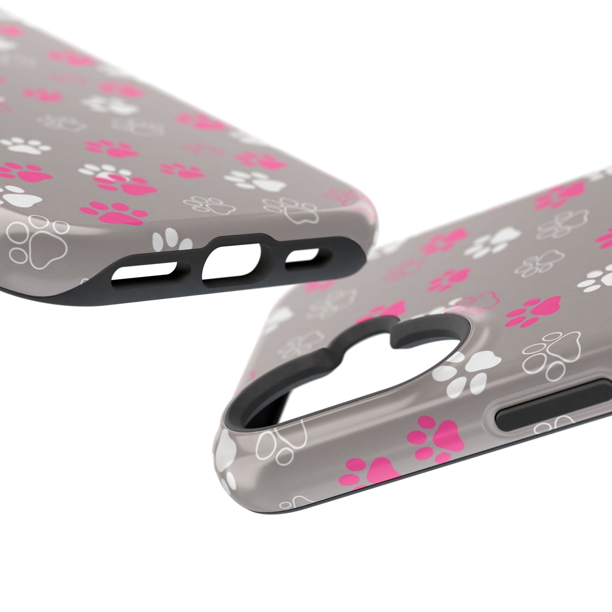 Pink & White Paw Print Phone Case — Impact-Resistant Wireless Charging Cover