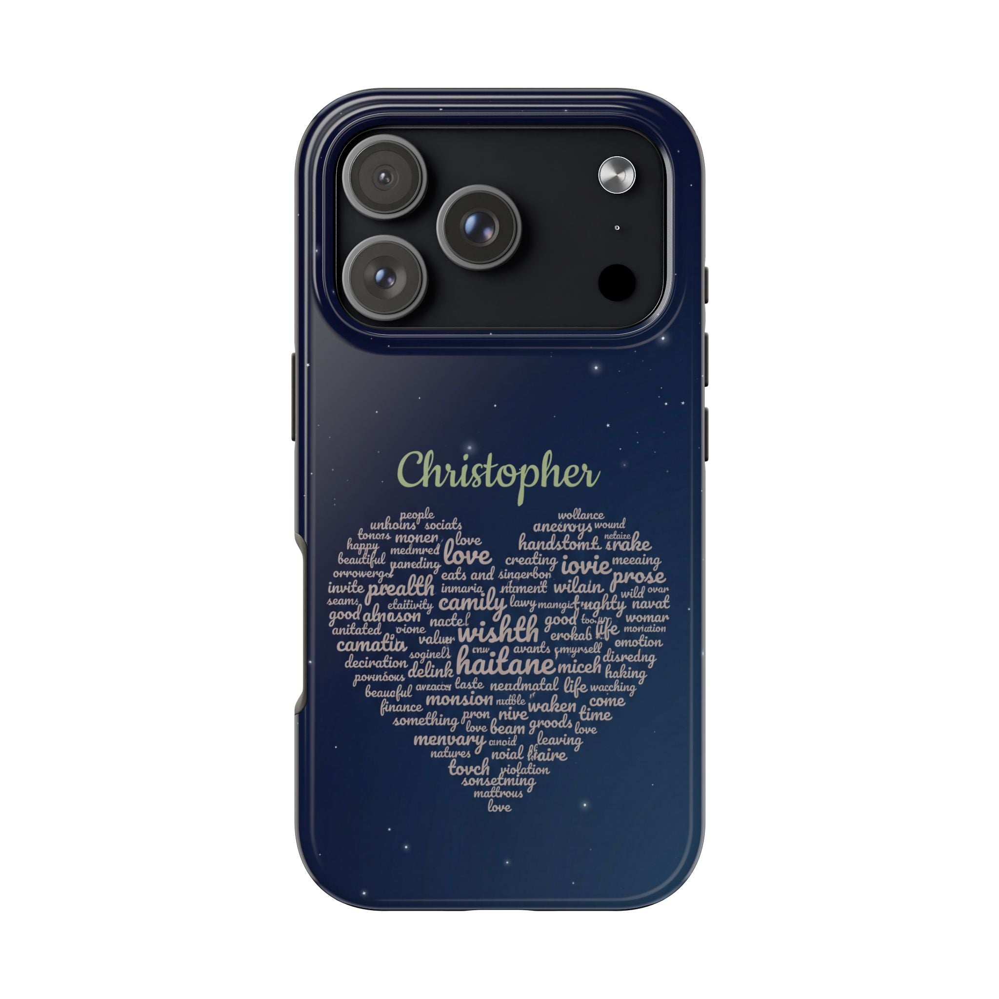 Personalized Teacher Heart Word Cloud Phone Case — Custom Name Starry Design