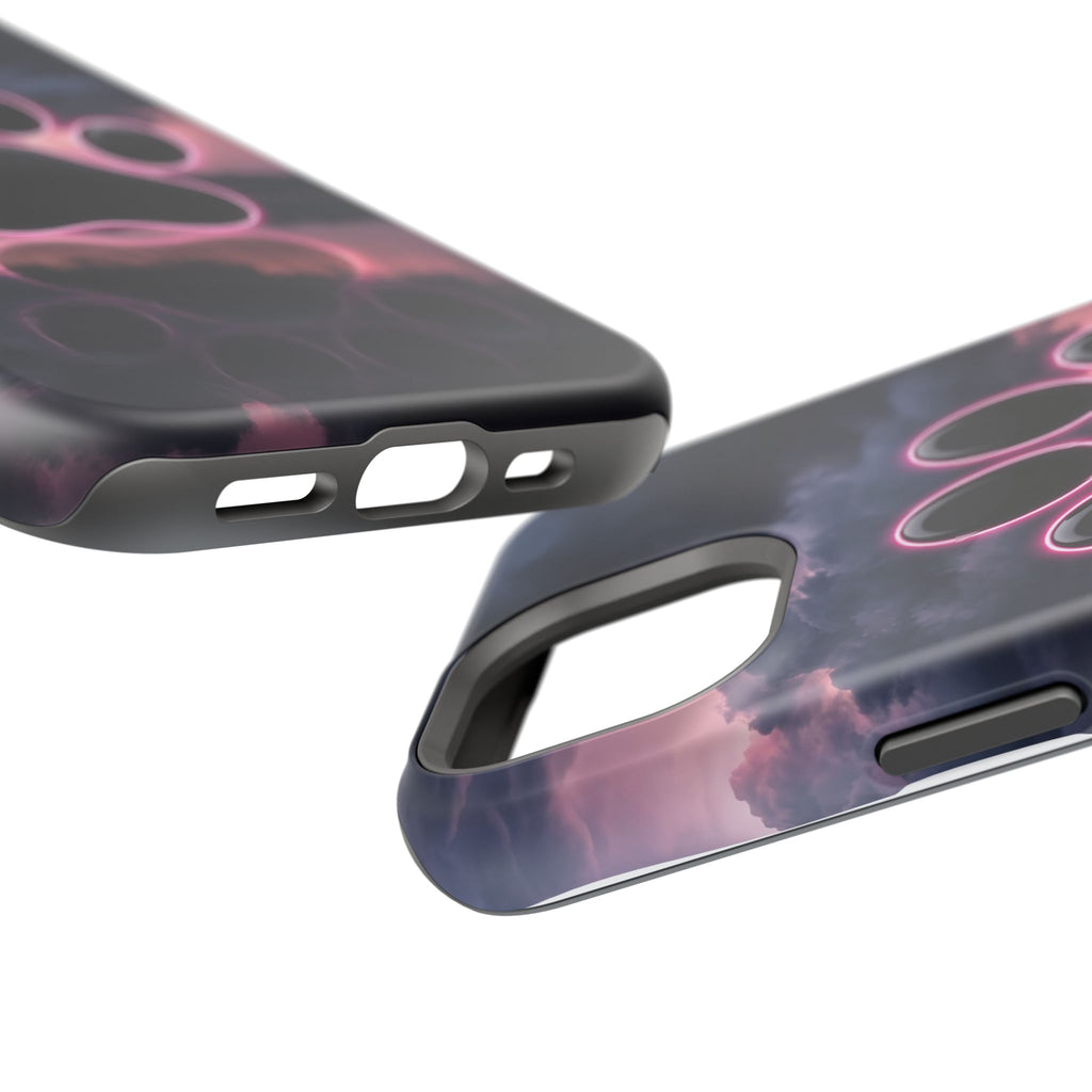 Neon Paw Print Phone Case — Impact-Resistant Wireless Charging Cover