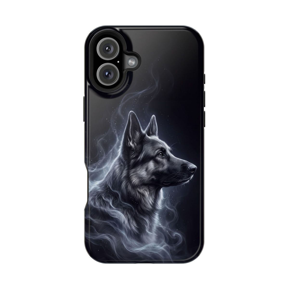 German Shepherd Phone Case | Silver Moonlight Mist Art — Tough Magnetic Case with Wireless Charging