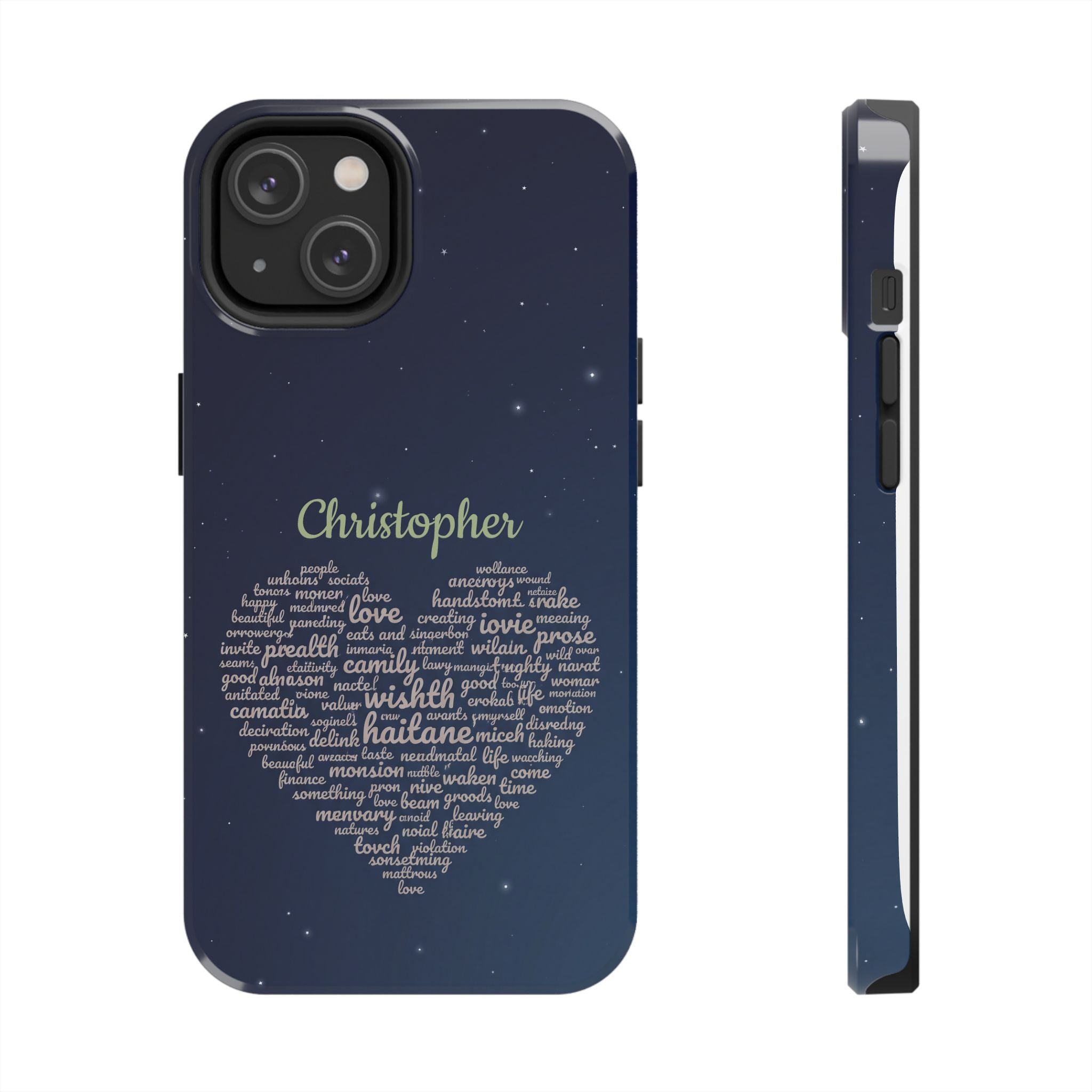 Personalized Teacher Heart Word Cloud Phone Case — Custom Name Starry Design