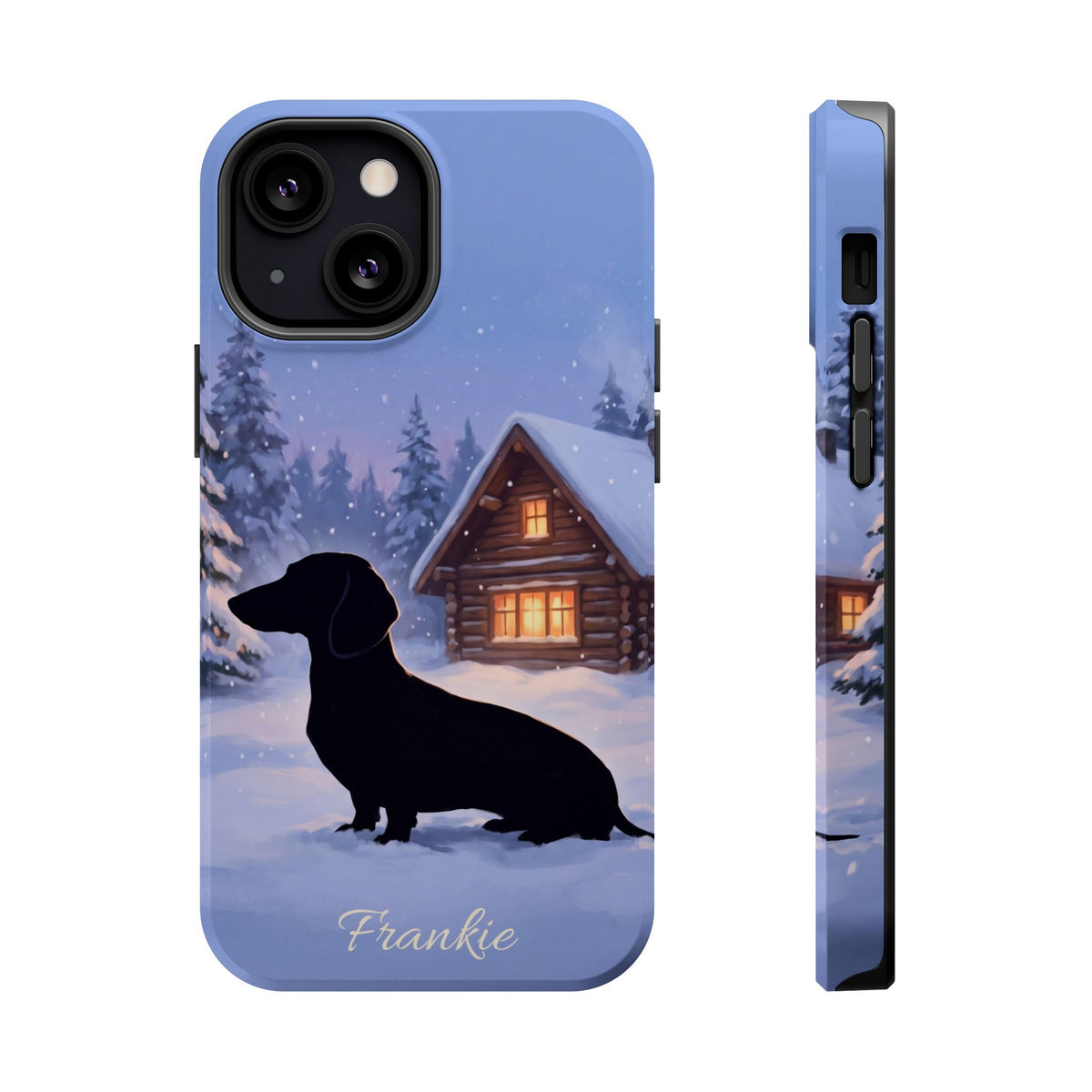 Personalized Dachshund Winter Cabin Phone Case — Wireless Charging Cover