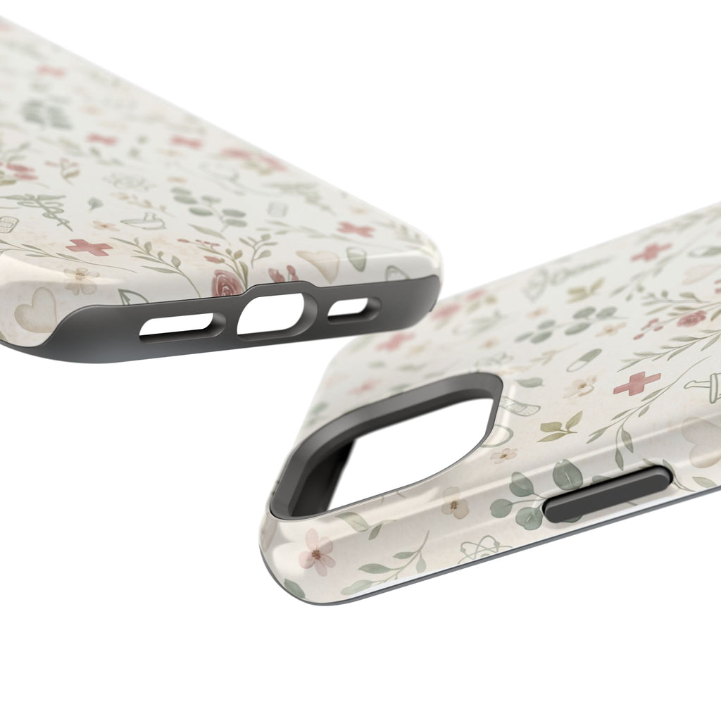 Floral Nurse Phone Case — Impact-Resistant Wireless Charging Cover