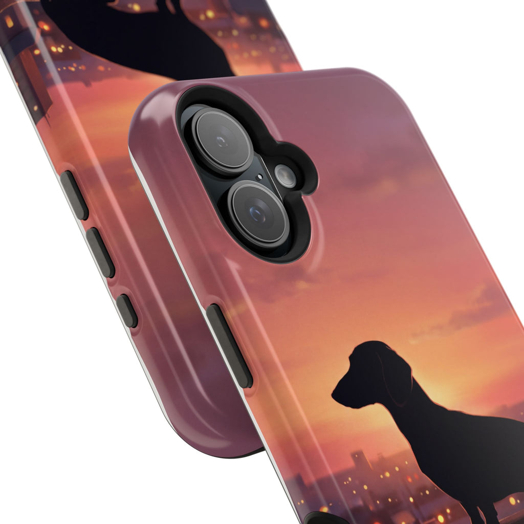 Personalized Dachshund Rooftop Sunset Phone Case — Wireless Charging Cover