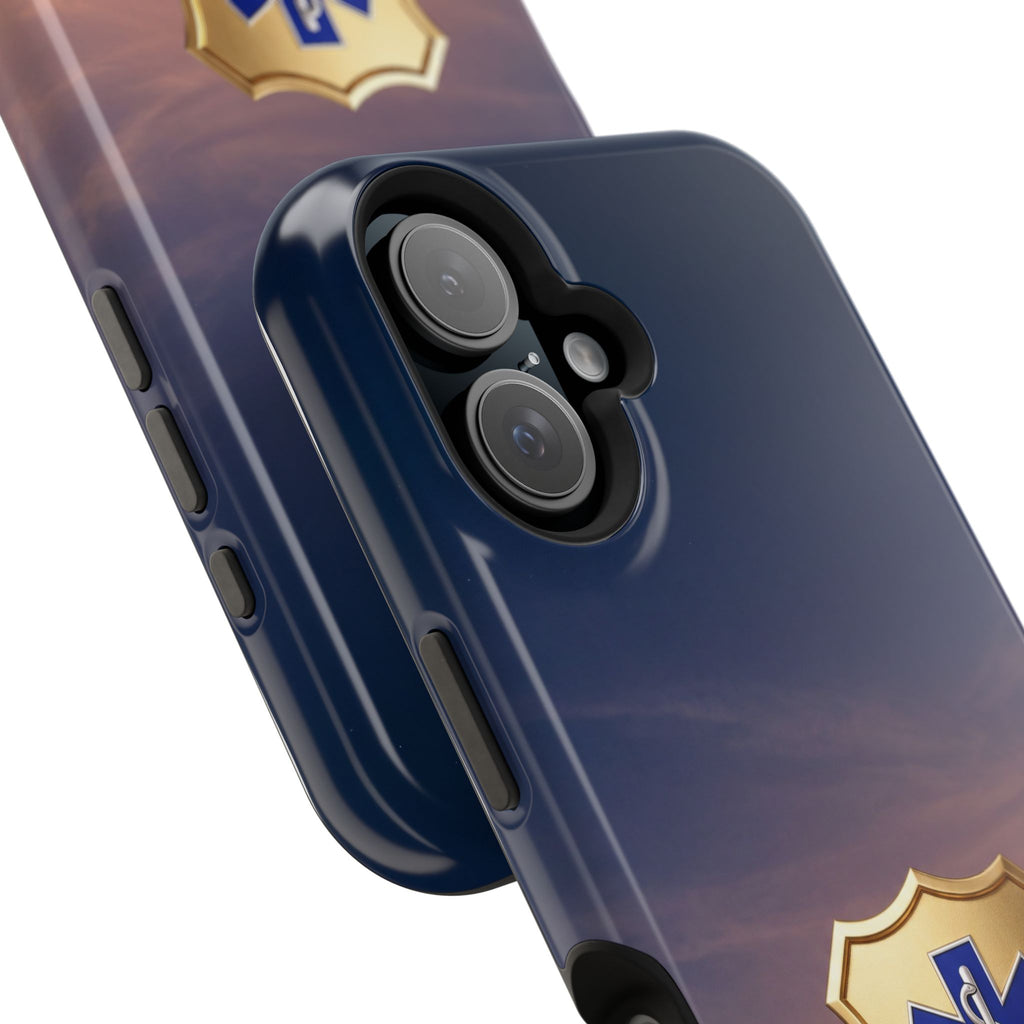 Gold Paramedic Badge Sunset Sky Phone Case — Magnetic Wireless Charging Cover