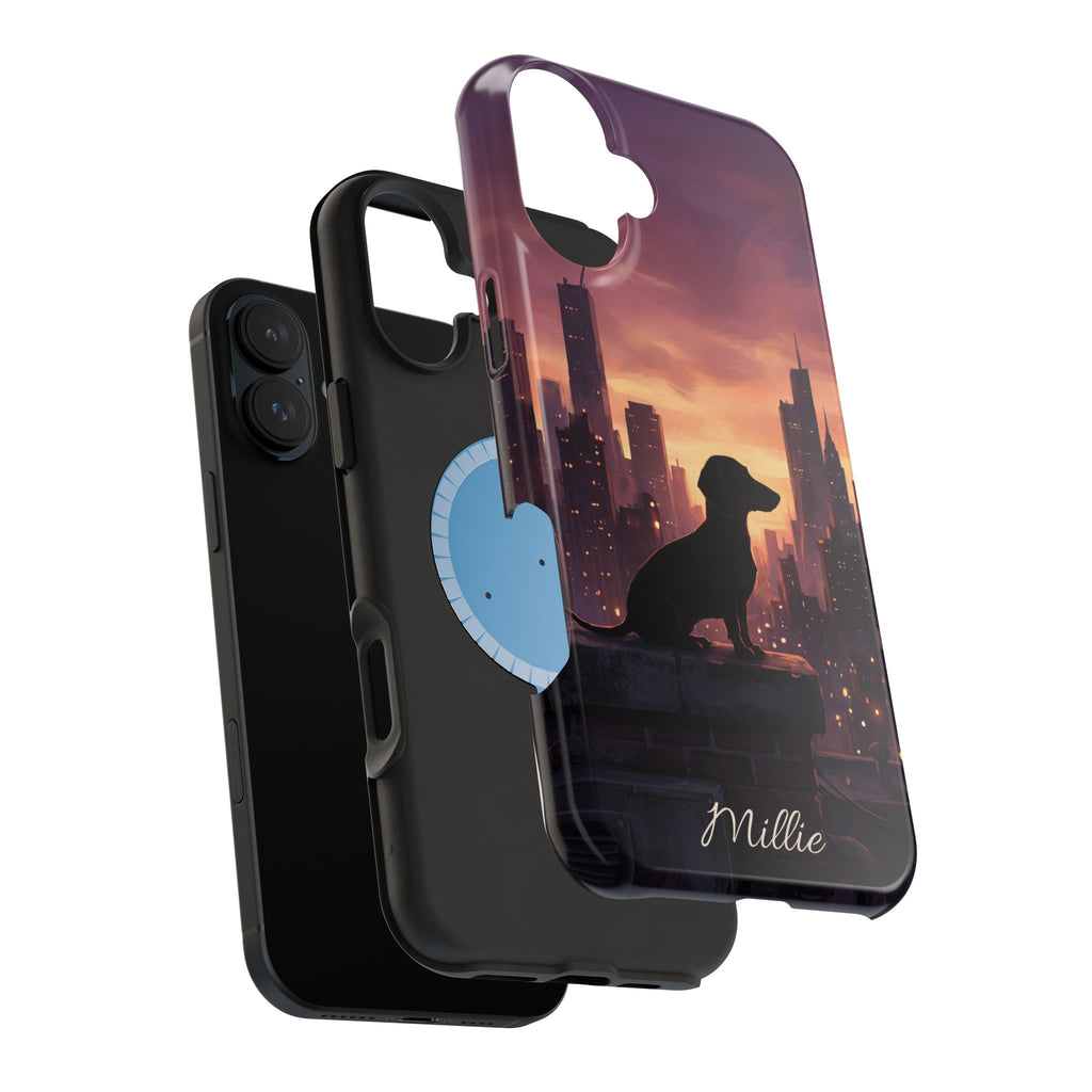 Personalized Dachshund City Skyline Phone Case — Wireless Charging Cover