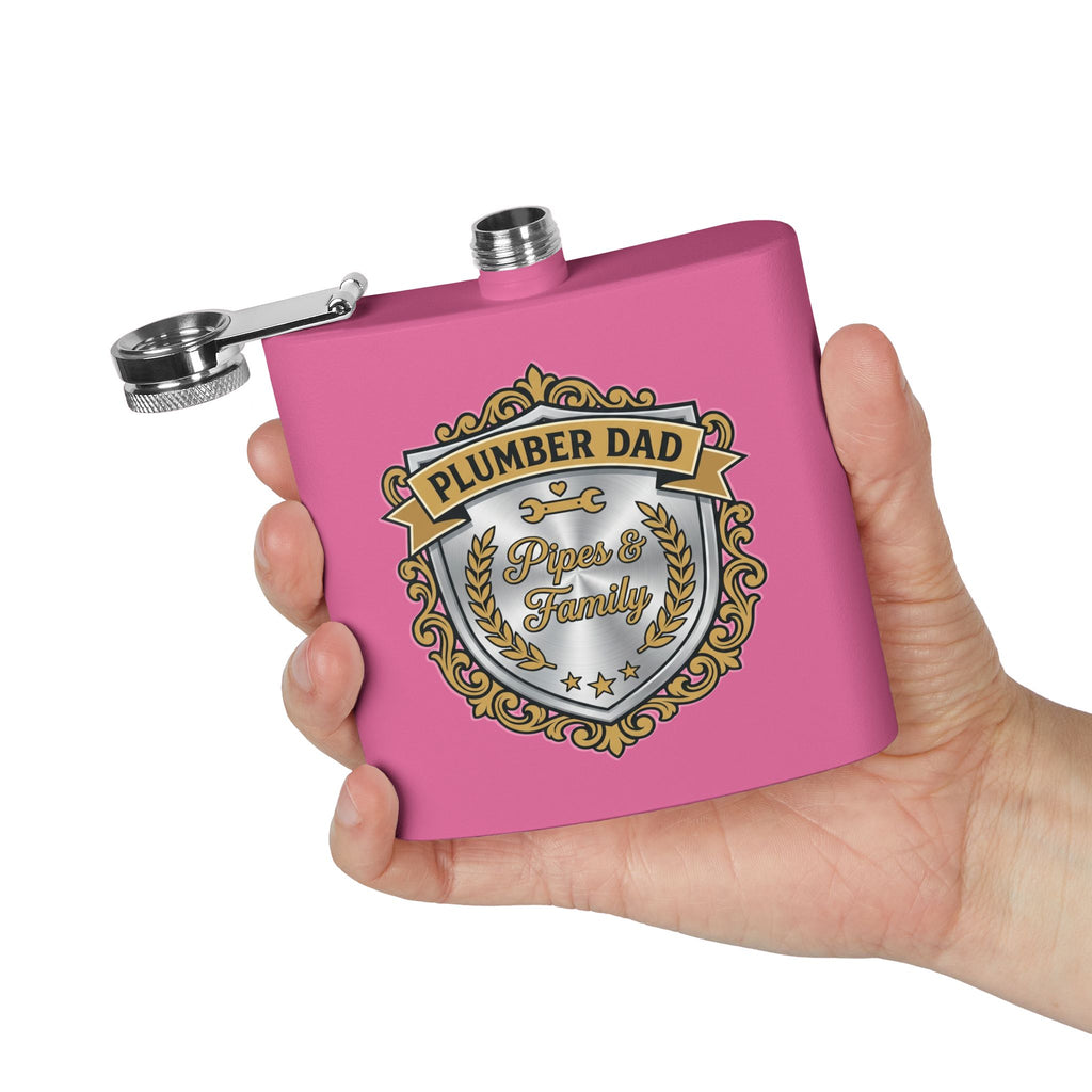 Flask — "Plumber Dad: Pipes & Family" 6oz Stainless Steel Hip Flask