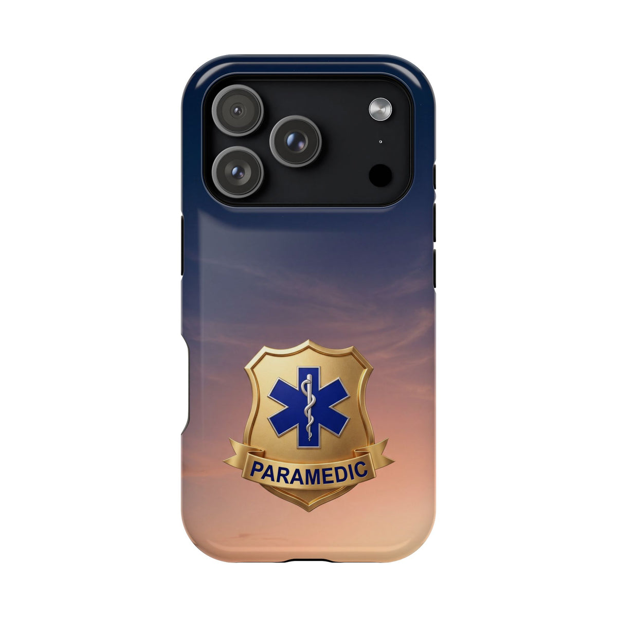Gold Paramedic Badge Sunset Sky Phone Case — Magnetic Wireless Charging Cover
