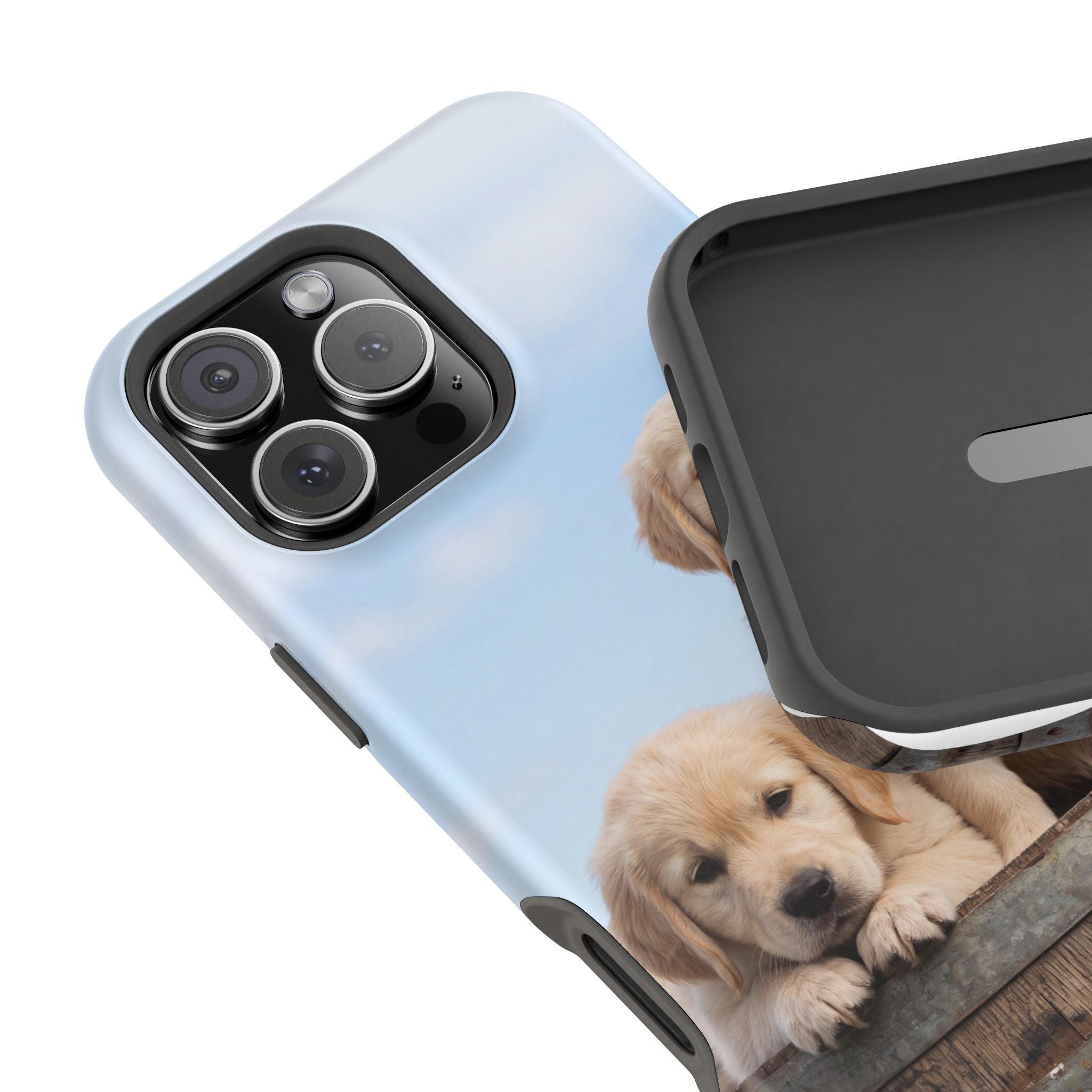Golden Retriever Puppy Duo Phone Case — Impact-Resistant Wireless Charging Cover