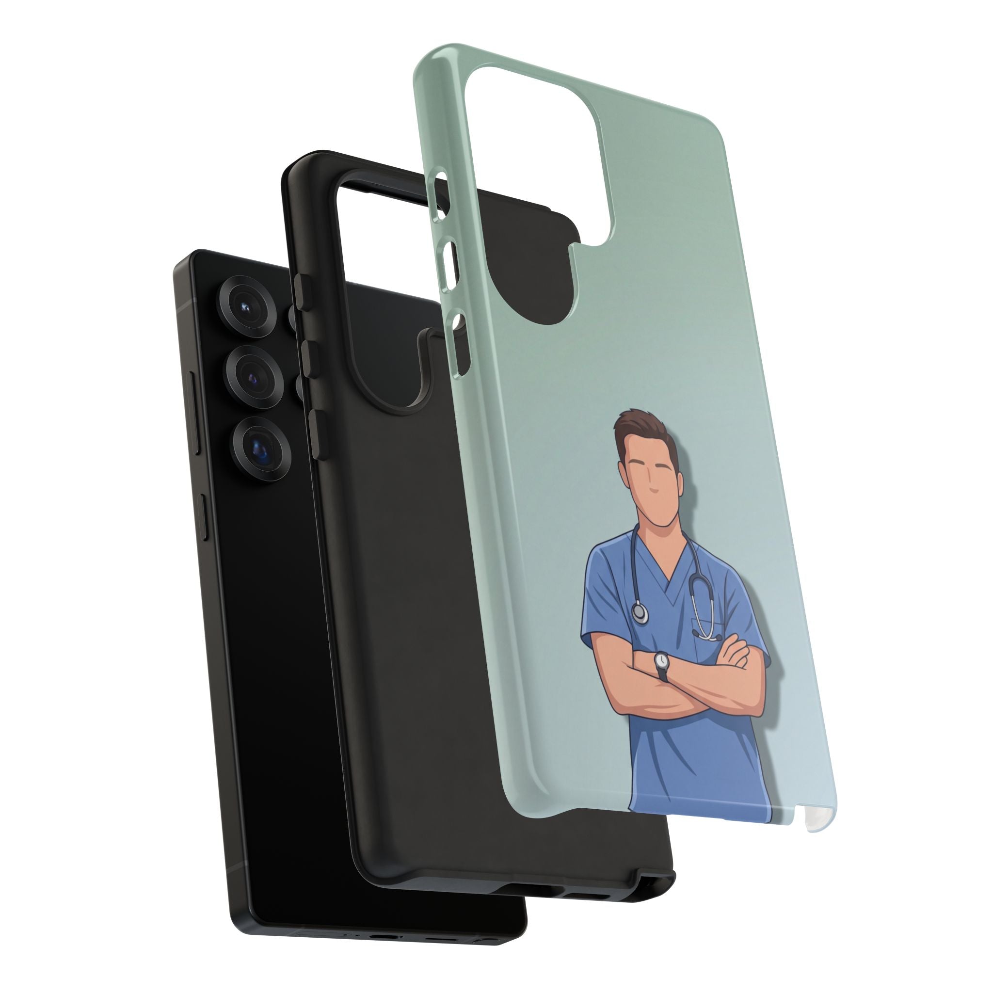 Male Nurse Phone Case | Confident Nurse in Blue Scrubs Illustration | iPhone & Samsung