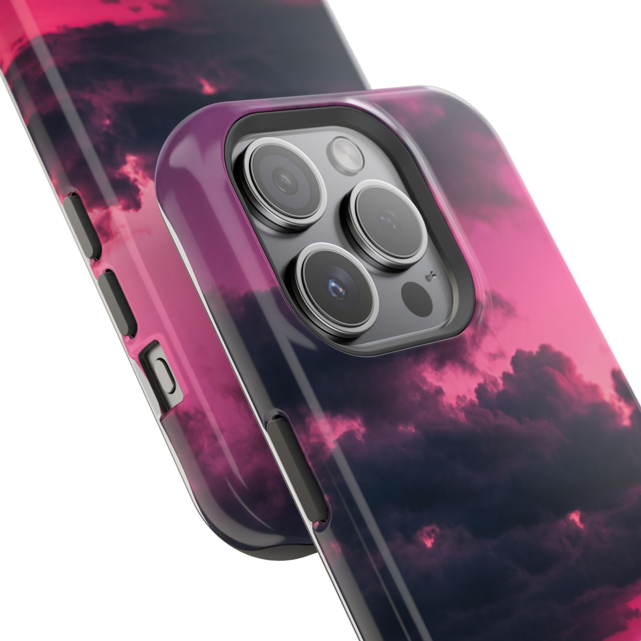 Pink Sky Paw Print Phone Case — Impact-Resistant Wireless Charging Cover