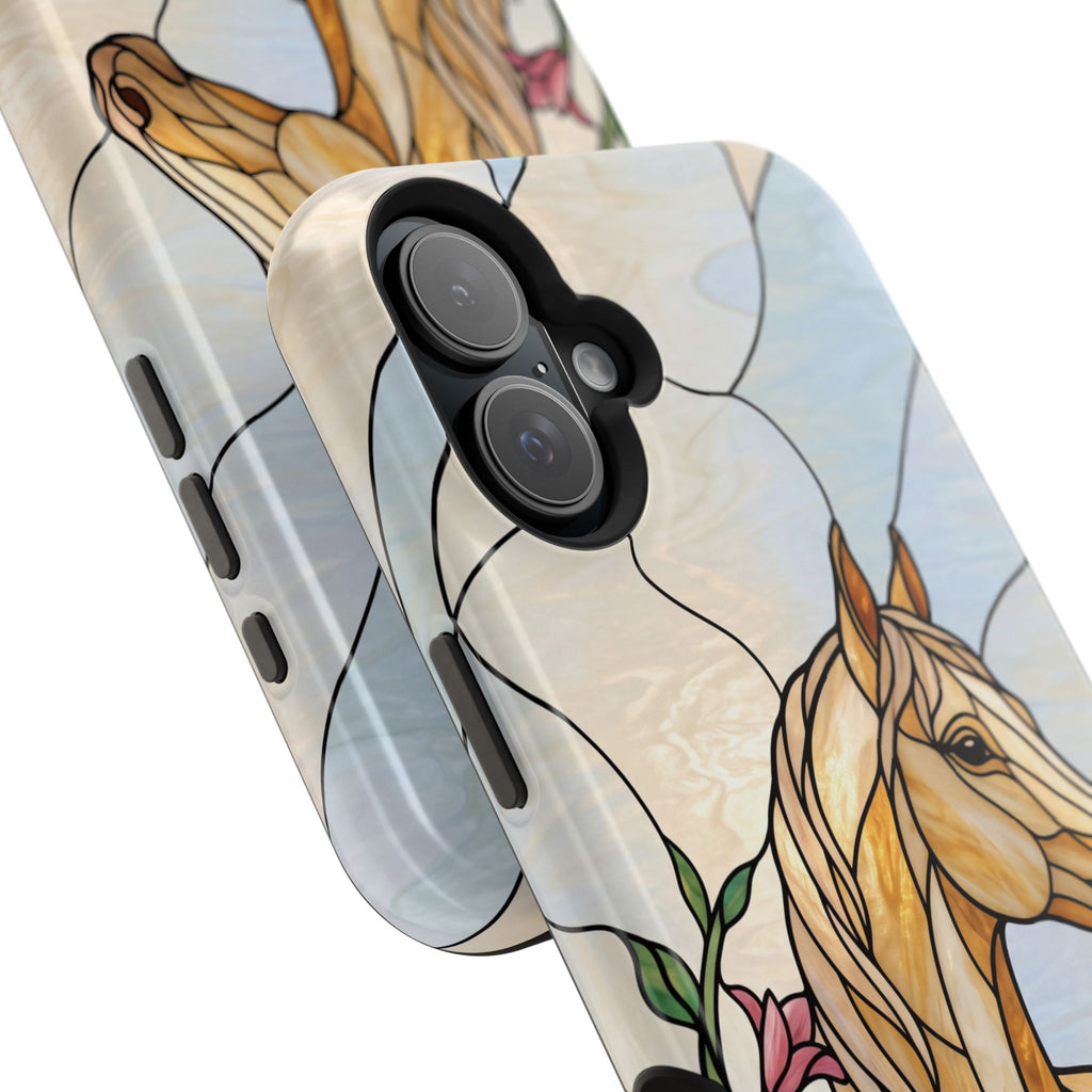 Floral Stained Glass Horse Phone Case — Tough Magnetic Case with Wireless Charging