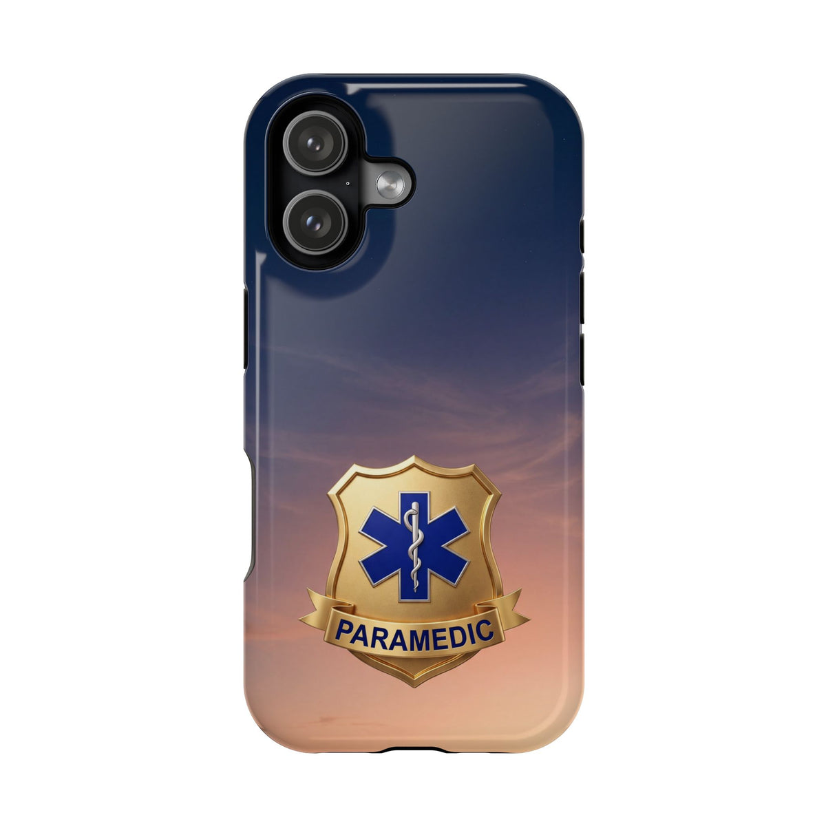 Gold Paramedic Badge Sunset Sky Phone Case — Magnetic Wireless Charging Cover
