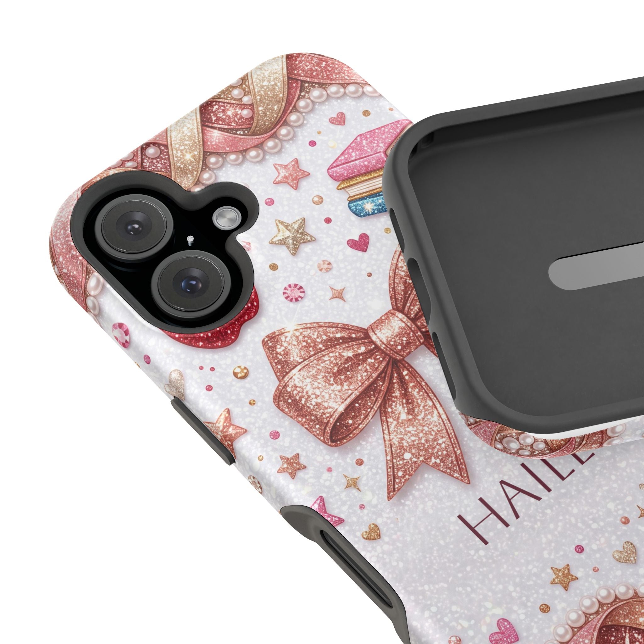 Rose Gold Glitter Bow Personalized Teacher Phone Case — Wireless Charging Cover