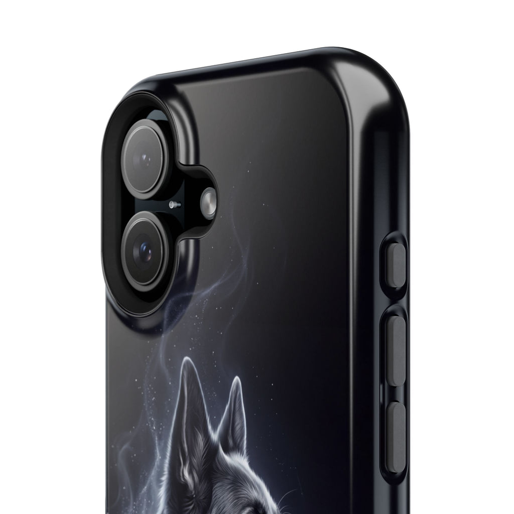 German Shepherd Phone Case | Silver Moonlight Mist Art — Tough Magnetic Case with Wireless Charging