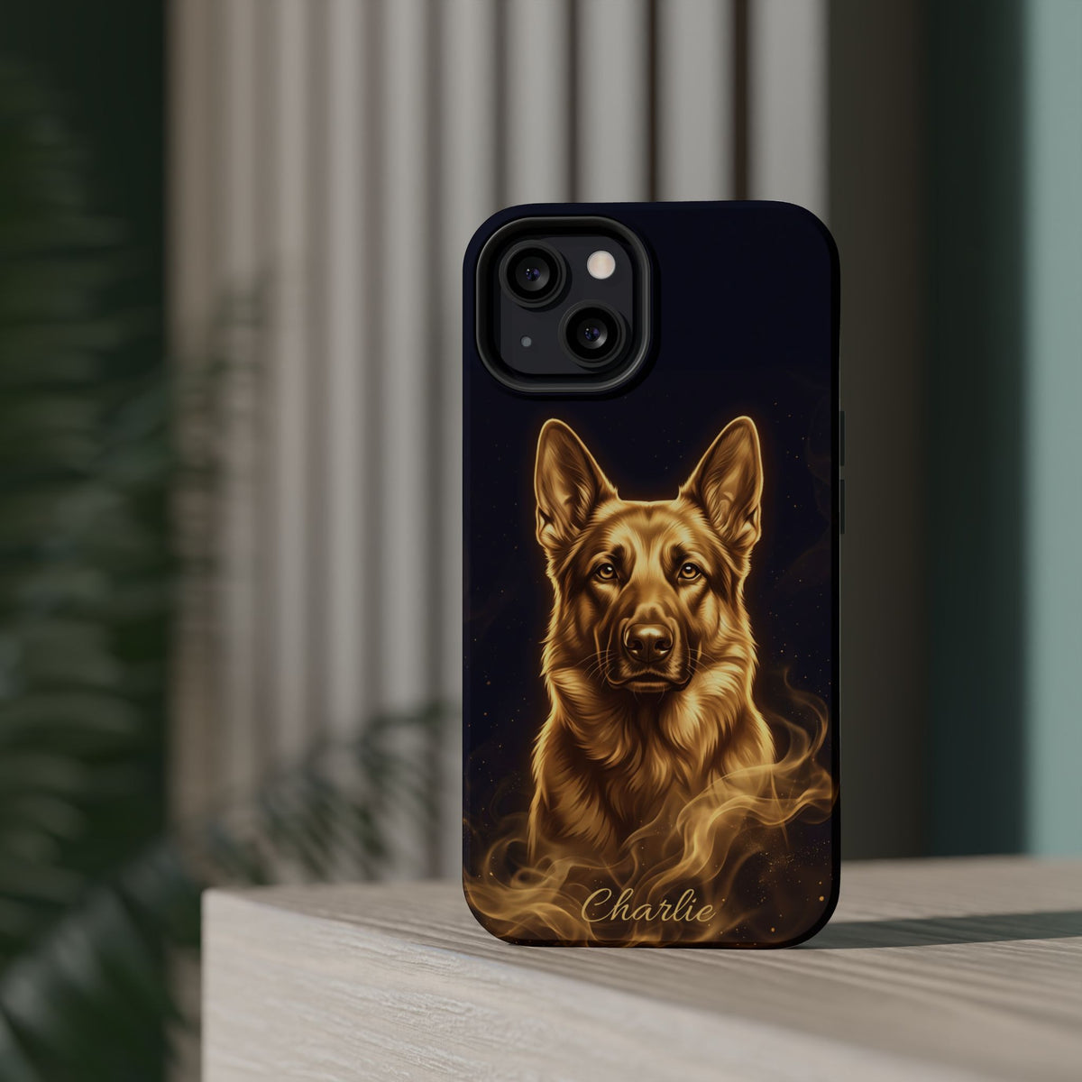 German Shepherd Phone Case | Personalized Gold Glow Art — Tough Magnetic Case with Wireless Charging