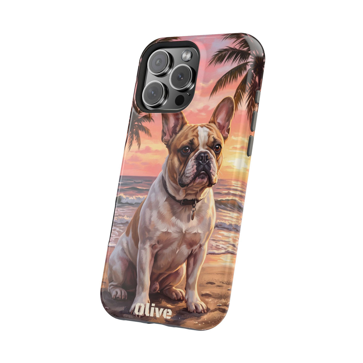 Personalized French Bulldog Beach Portrait Phone Case — Wireless Charging Cover