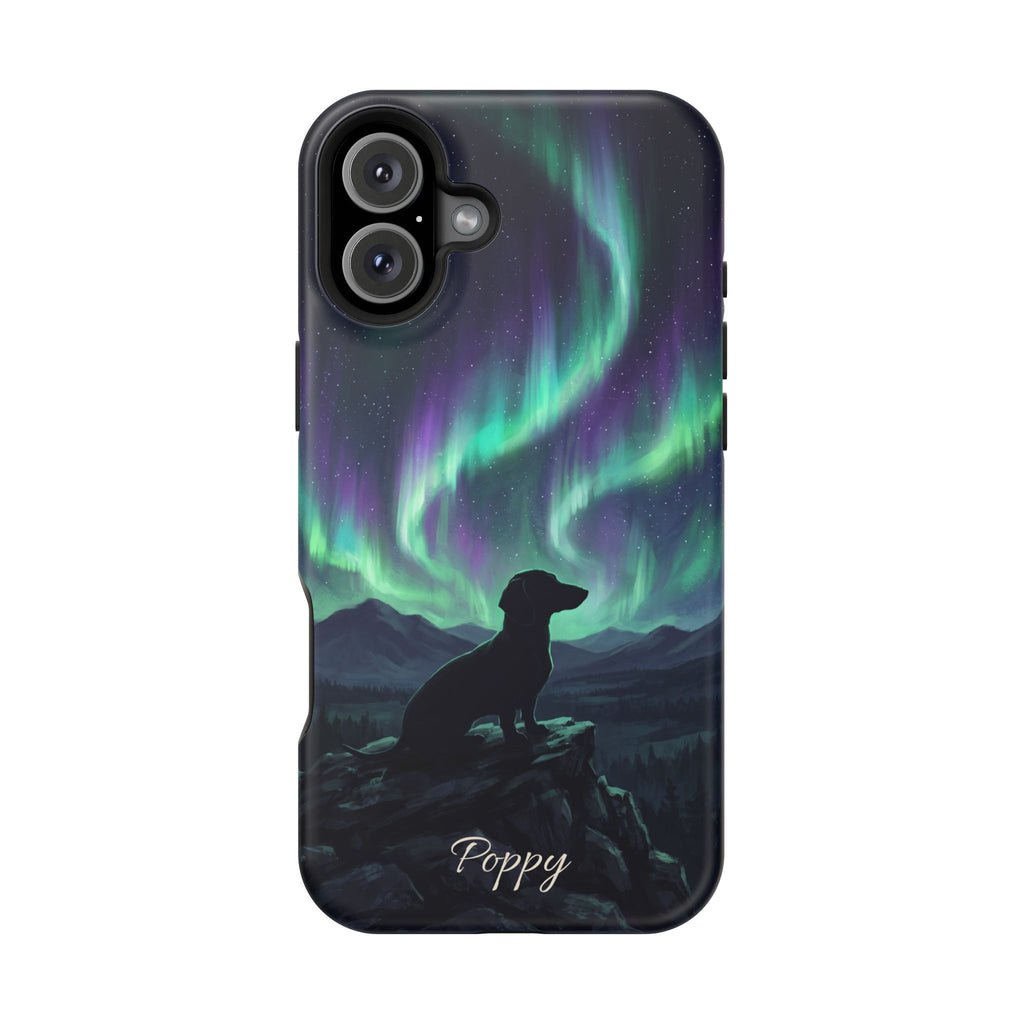 Personalized Dachshund Northern Lights Phone Case — Wireless Charging Cover