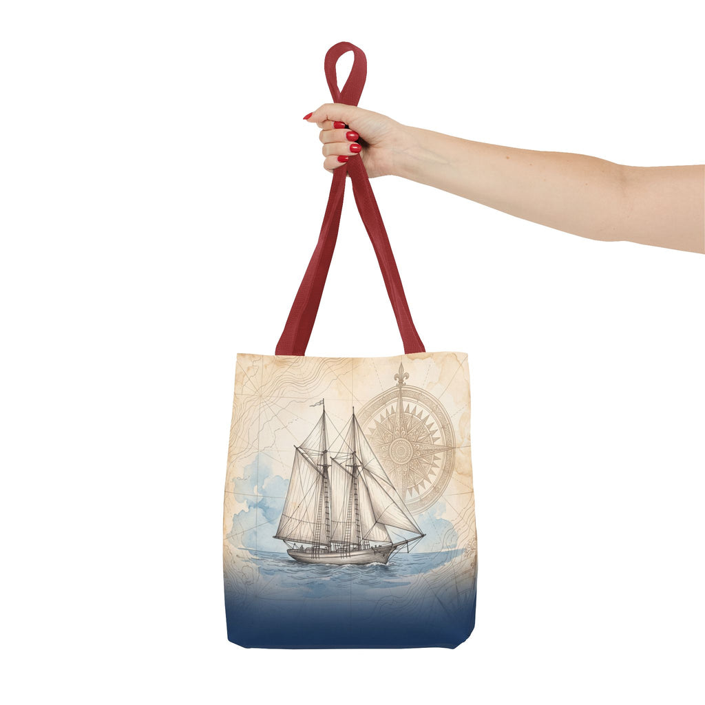 Vintage Schooner Tote Bag – Antique Nautical Map Compass Beach Bag