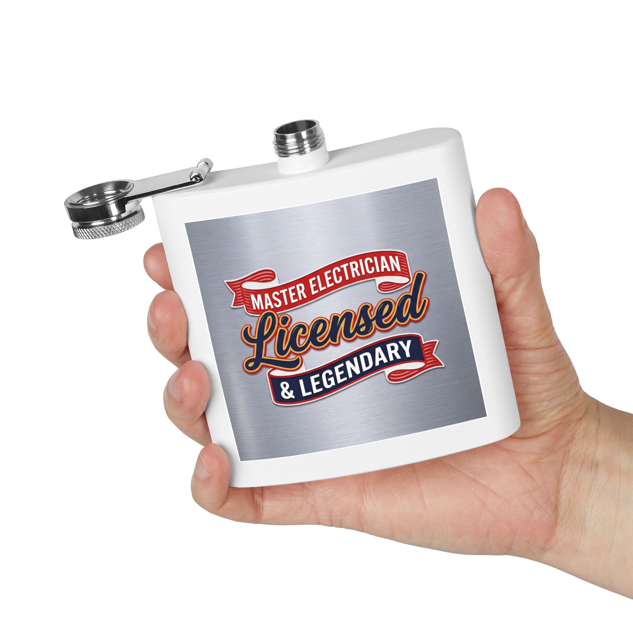 Flask — "Master Electrician: Licensed & Legendary" (Crest Edition) 6oz Stainless Steel Hip Flask