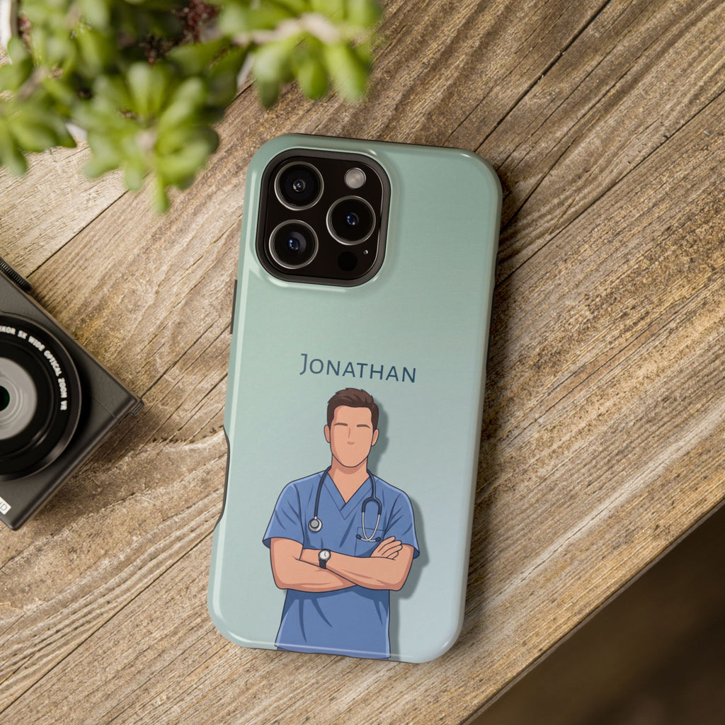 Personalized Nurse Portrait Phone Case — Impact-Resistant Wireless Charging Cover