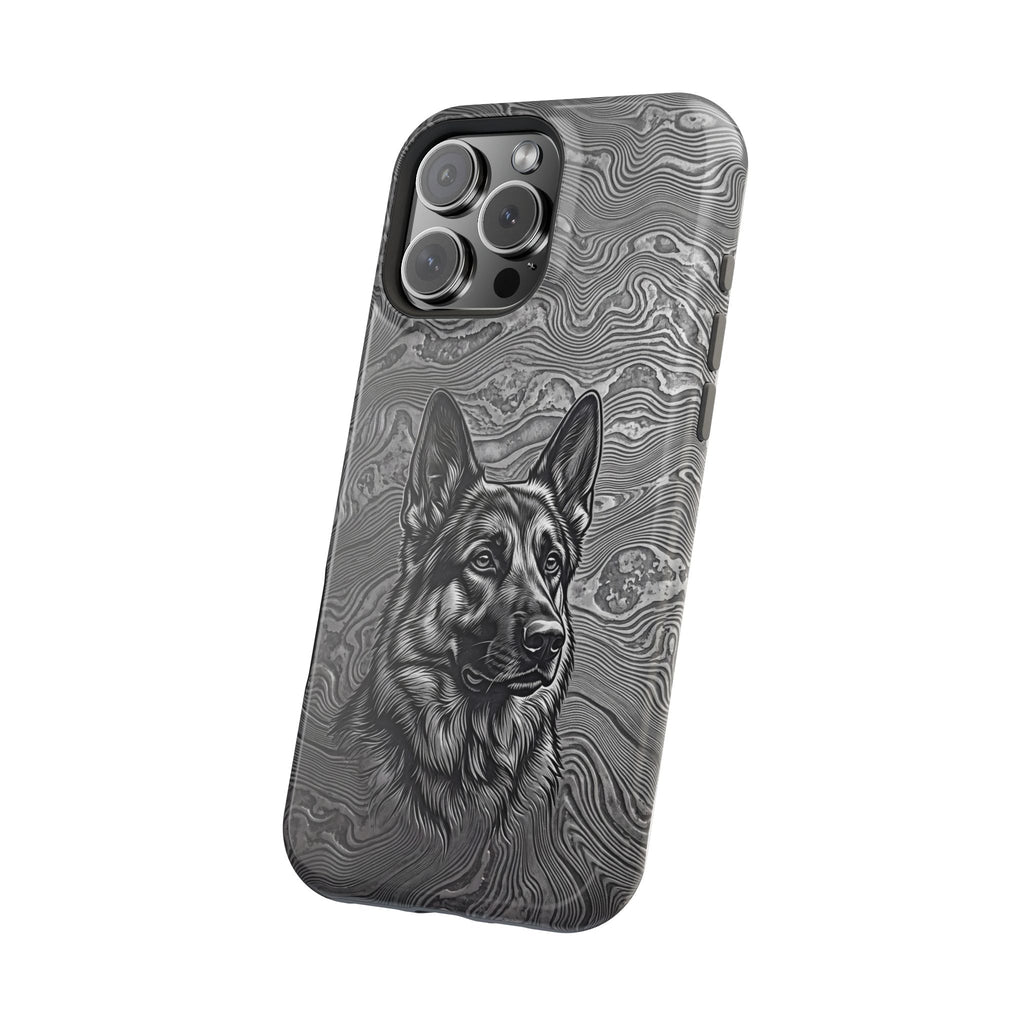 German Shepherd Phone Case | Damascus Art — Tough Magnetic Case with Wireless Charging