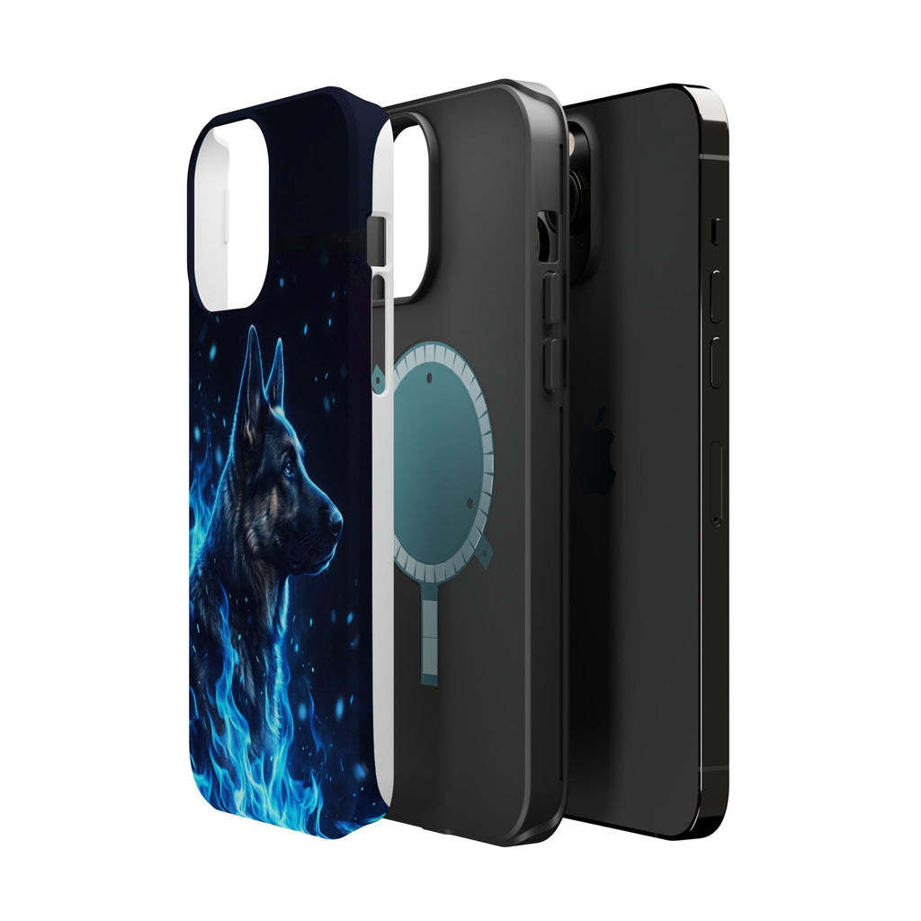 German Shepherd Phone Case | Blue Flame Art — Tough Magnetic Case with Wireless Charging