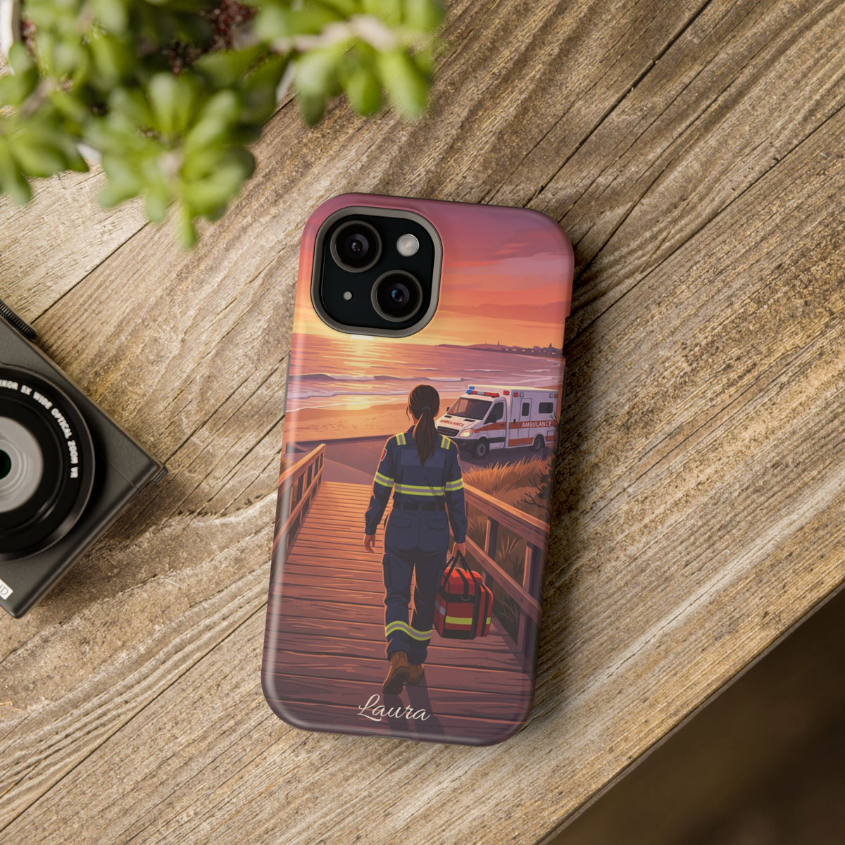 Sunset Boardwalk Personalized Paramedic Phone Case — Wireless Charging Cover