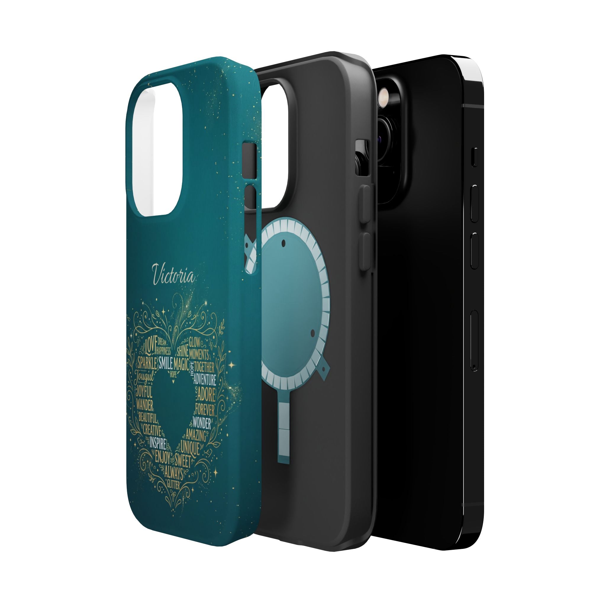 Personalized Teacher Heart Word Art Phone Case — Impact-Resistant Wireless Charging Cover