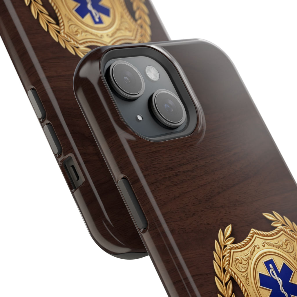 Gold Paramedic Laurel Badge Wood Phone Case — Magnetic Wireless Charging Cover