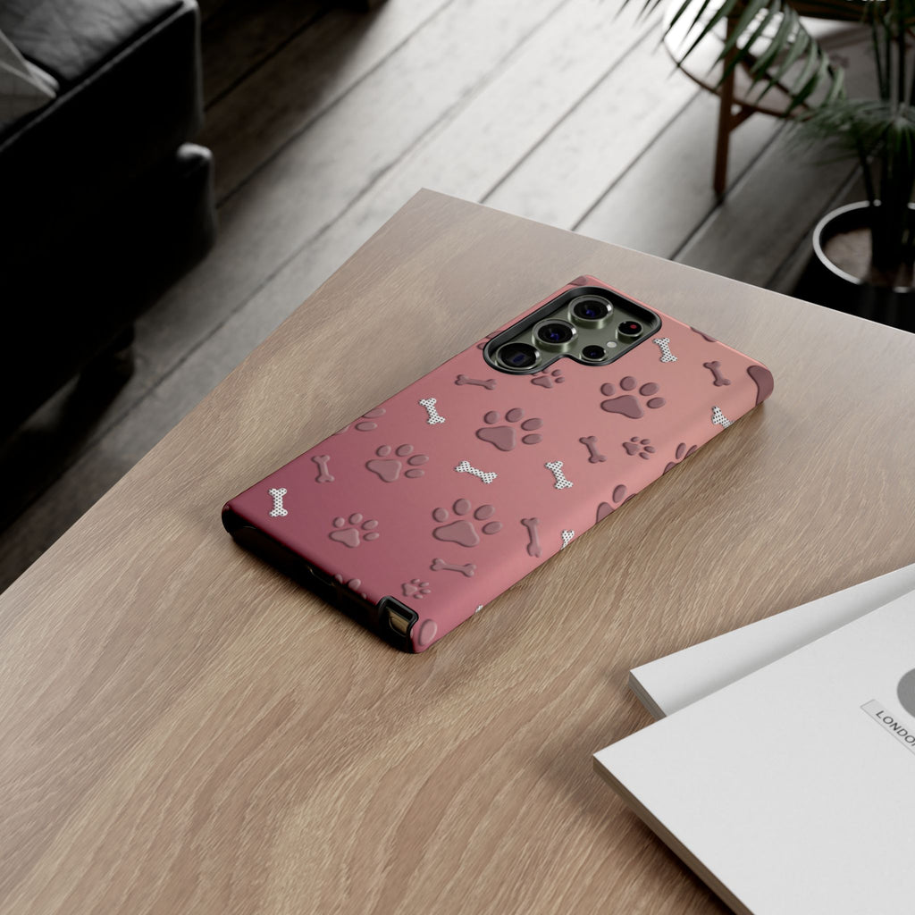iPhone & Samsung Phone Case | Paw Print & Bone  | Dusty Rose Pattern Case for Frenchie Lovers