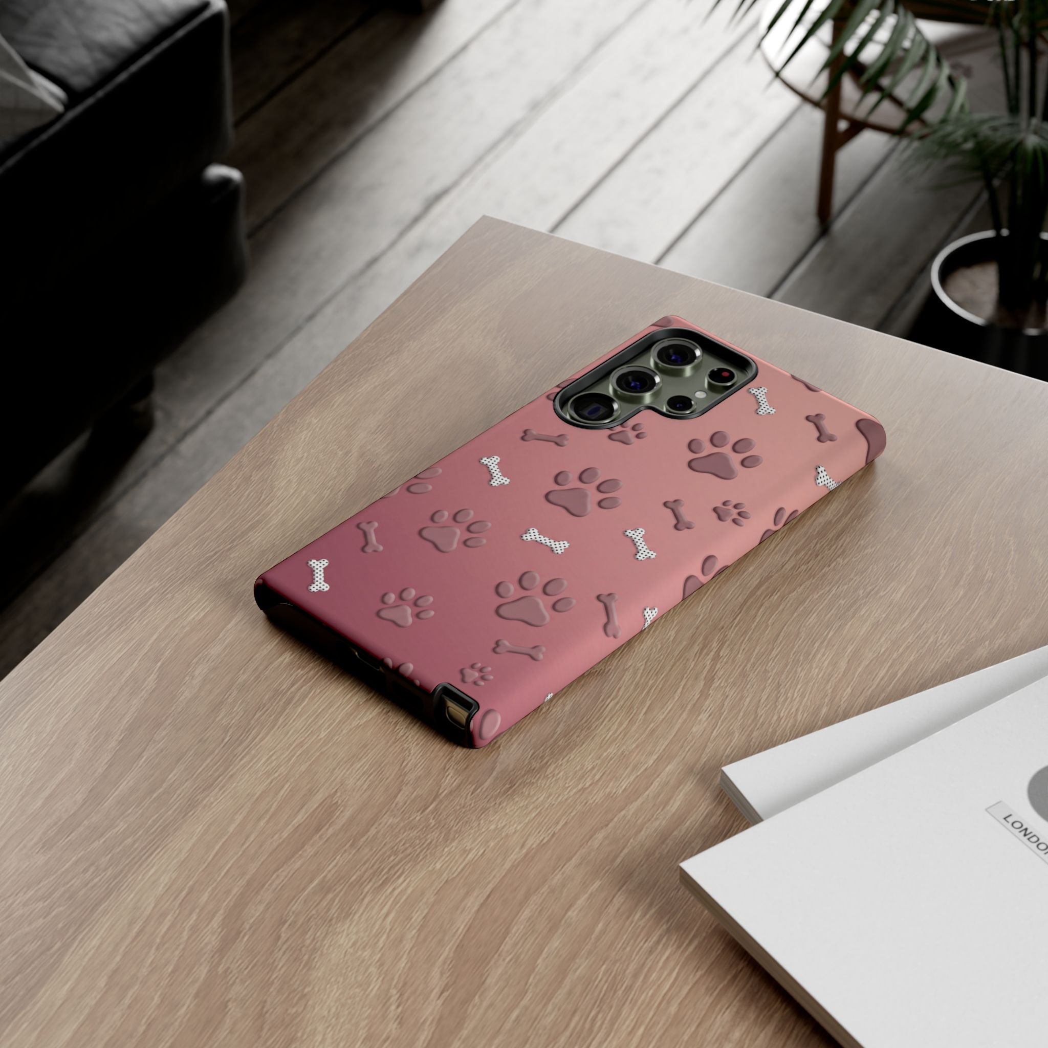 iPhone & Samsung Phone Case | Paw Print & Bone  | Dusty Rose Pattern Case for Frenchie Lovers