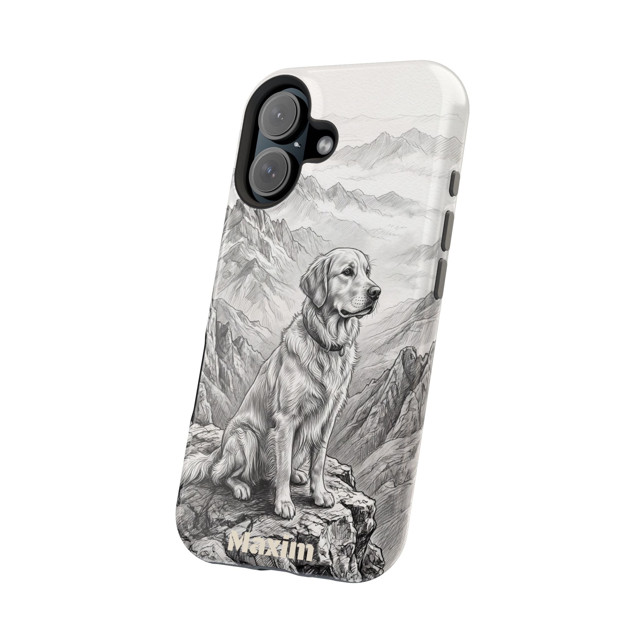 Personalized Golden Retriever Mountain Peak Phone Case — Wireless Charging Cover