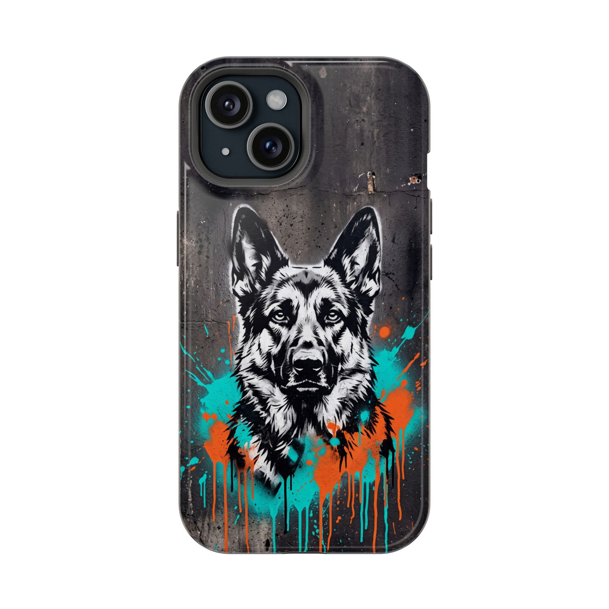 German Shepherd Phone Case | Graffiti Street Art — Tough Magnetic Case with Wireless Charging