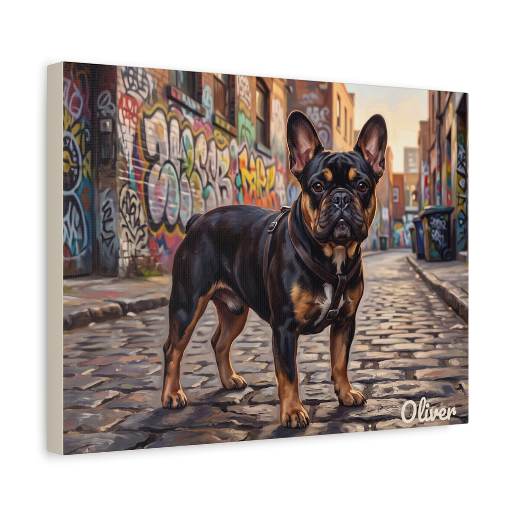 French Bulldog Personalized Canvas | Black and Tan Frenchie Graffiti Alley Wall Art
