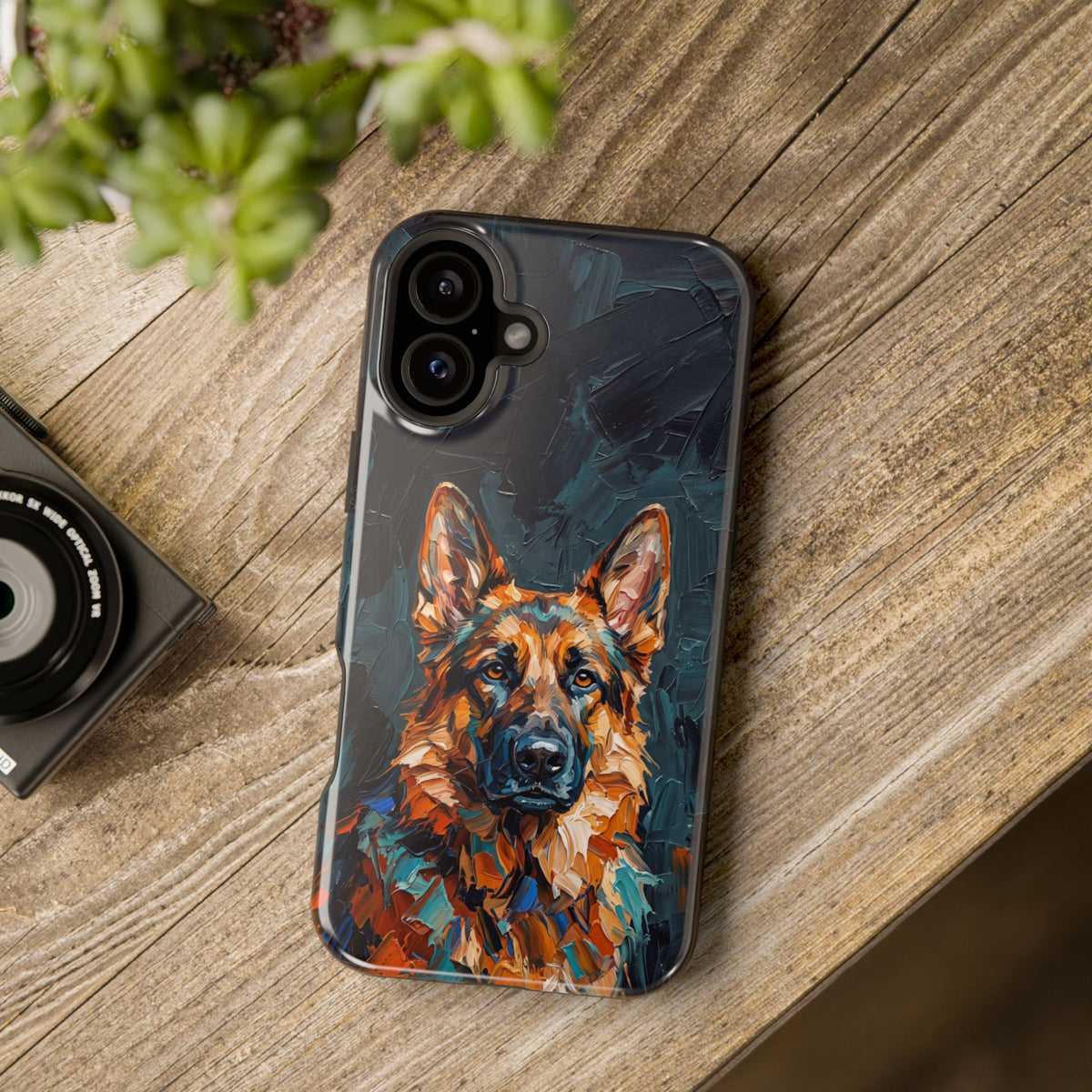 German Shepherd Phone Case | Palette Knife Painting Art — Tough Magnetic Case with Wireless Charging